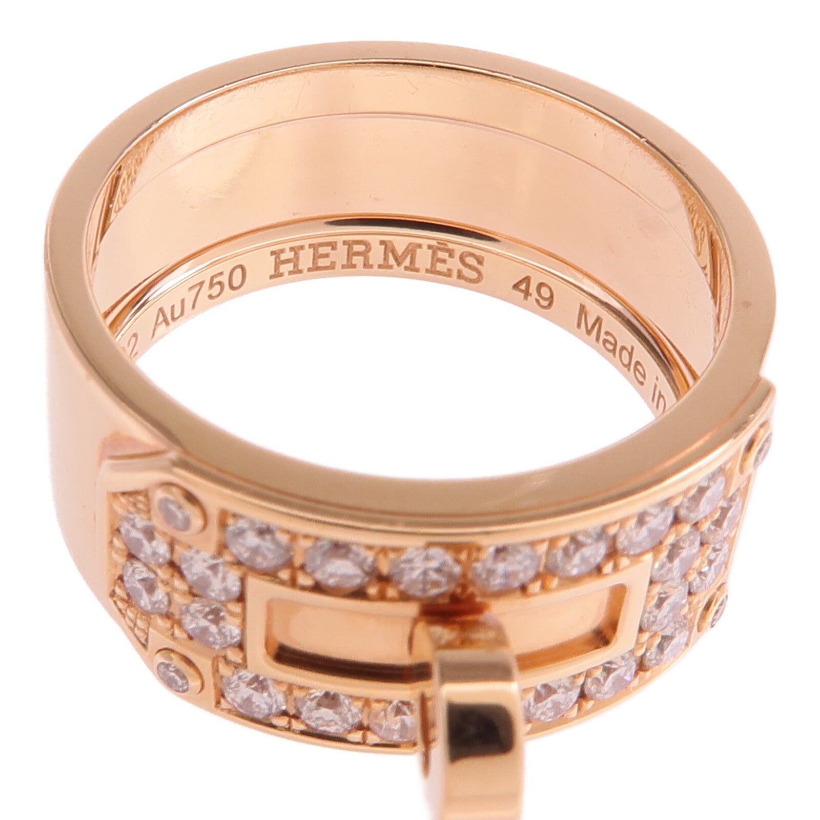 HERMES 18K玫瑰金Bague Kelly Ring鑽石戒指