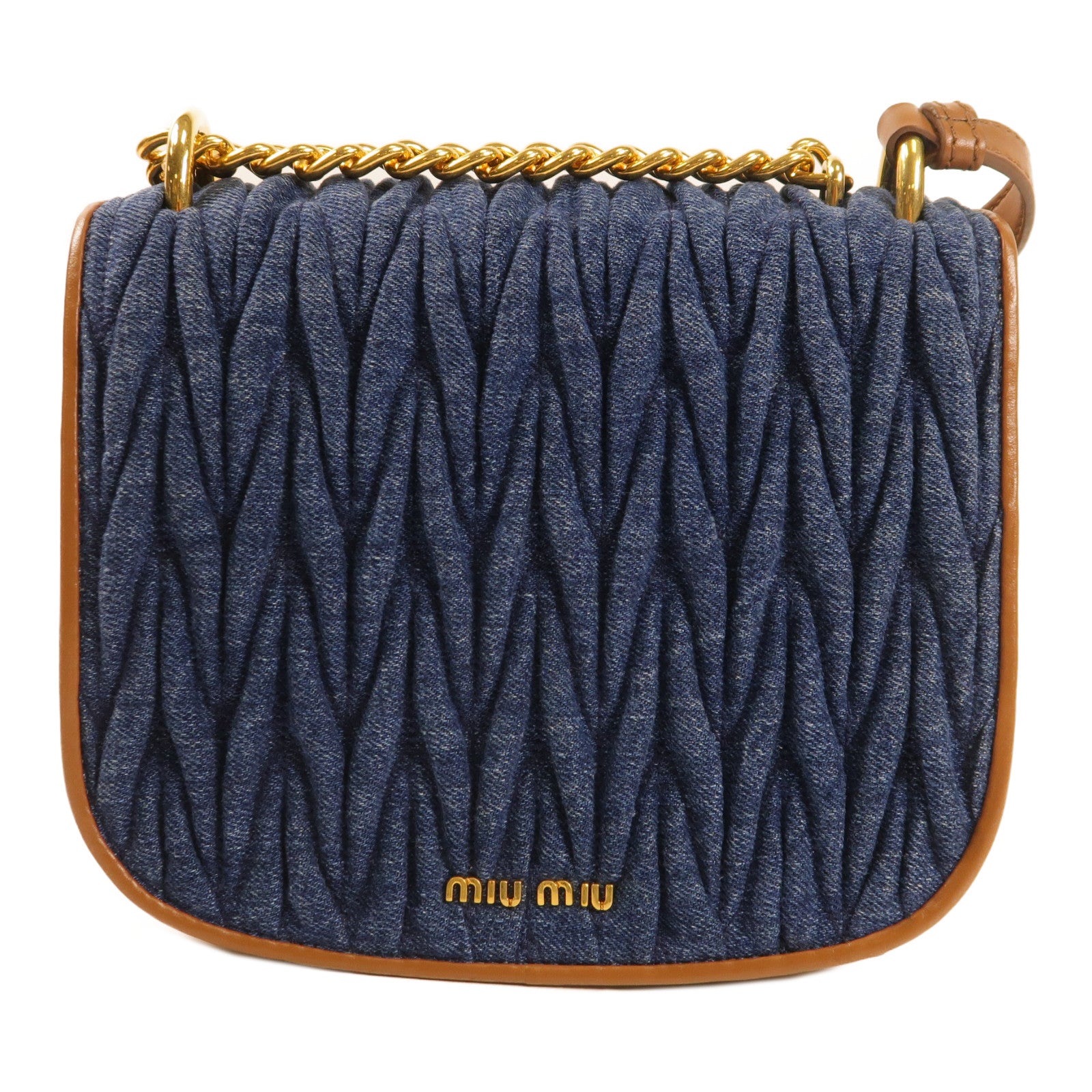 Miu Miu 牛仔布Shoulder Bag金扣肩背袋藍色/啡色