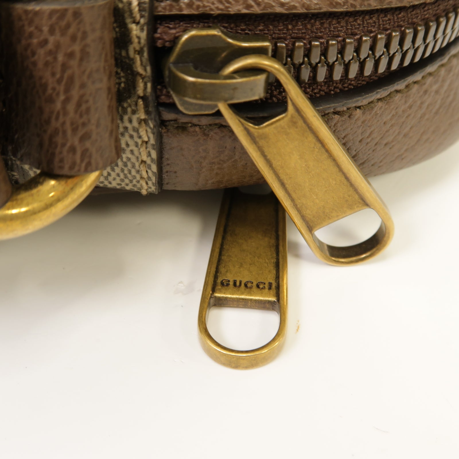 GUCCI 塗層帆布Ophidia GG金扣肩背袋棕色