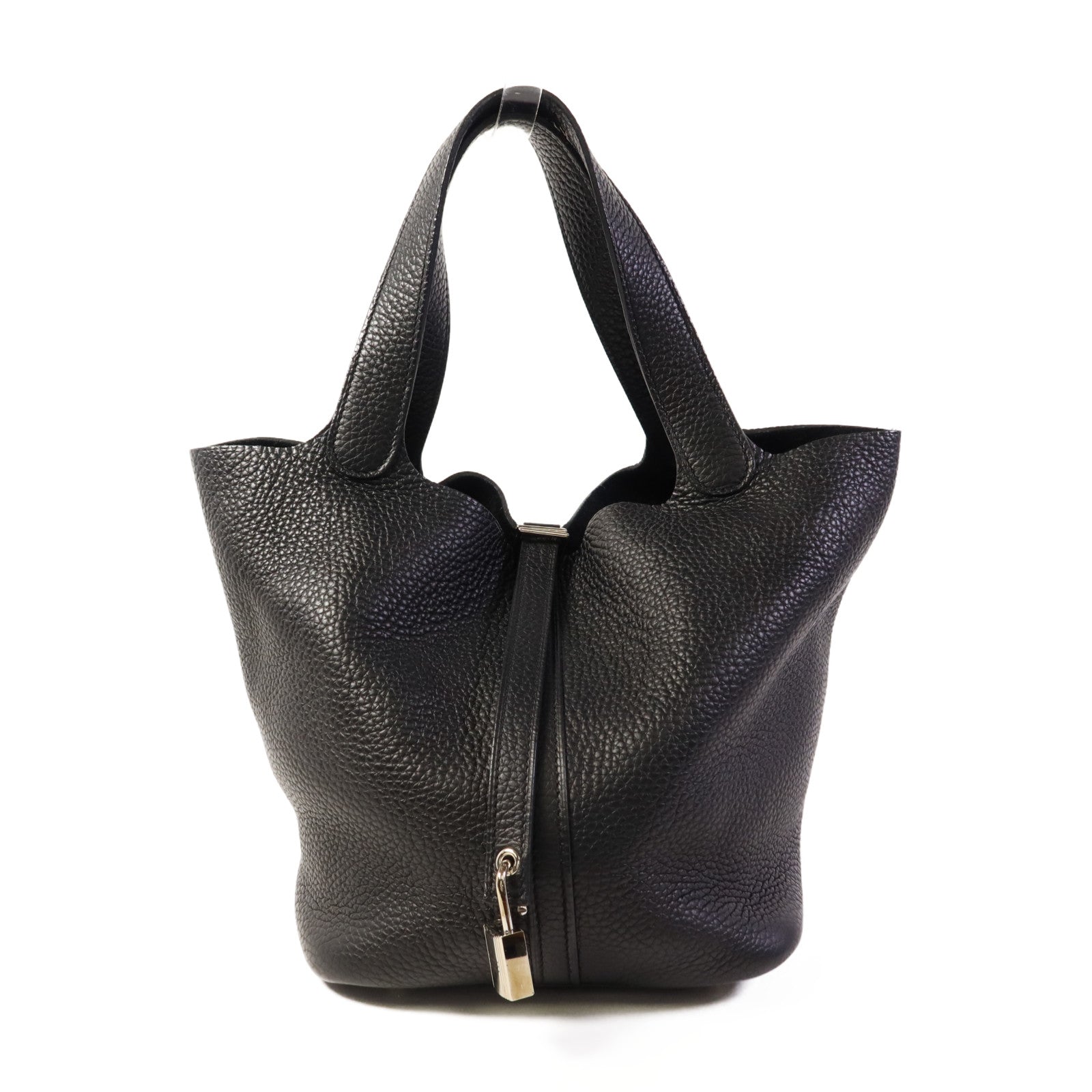 HERMES Clemence皮革Picotin MM銀扣手挽袋Noir