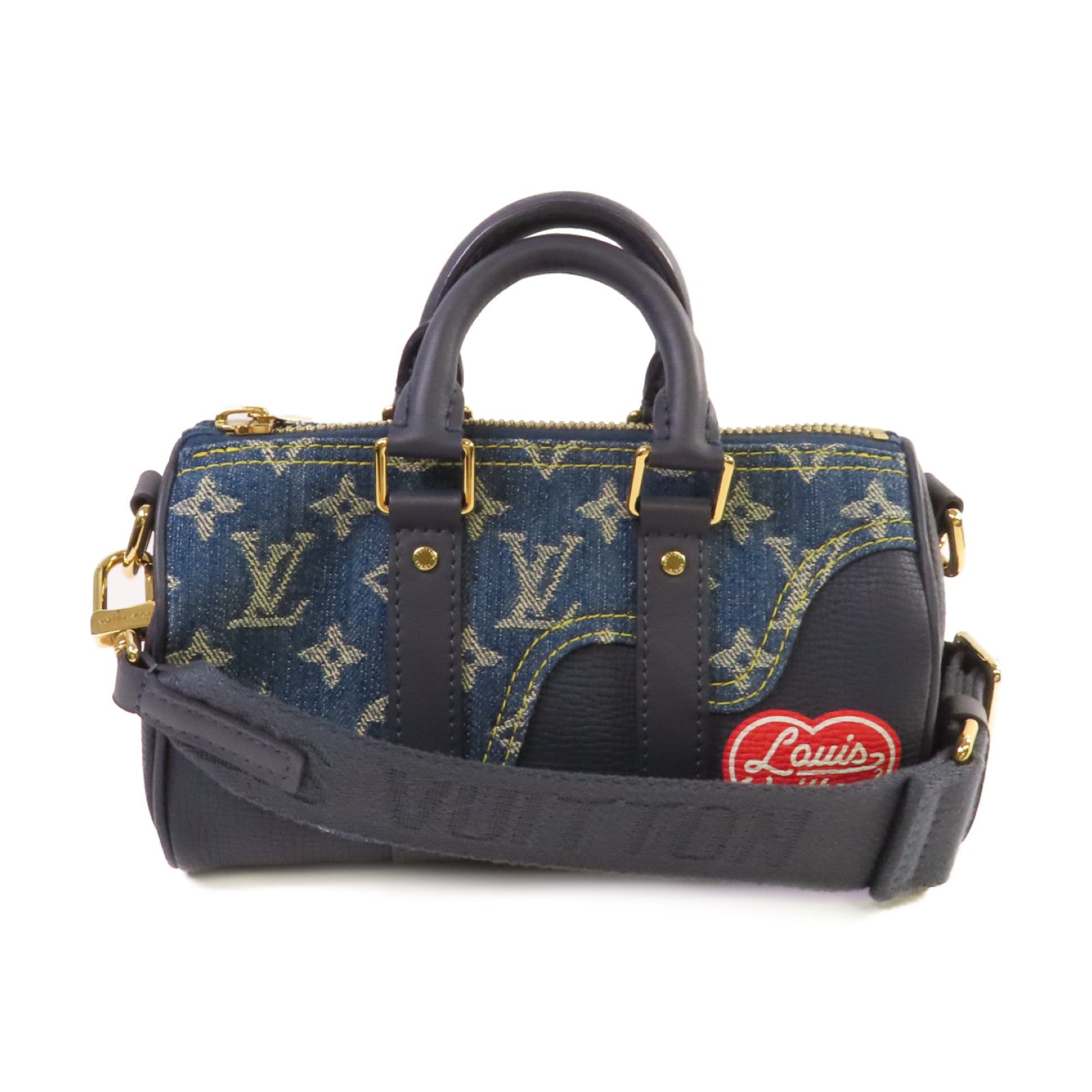 LOUIS VUITTON Monogram Denim Nigo Keepall XS Bag金扣手挽肩背兩用袋藍色