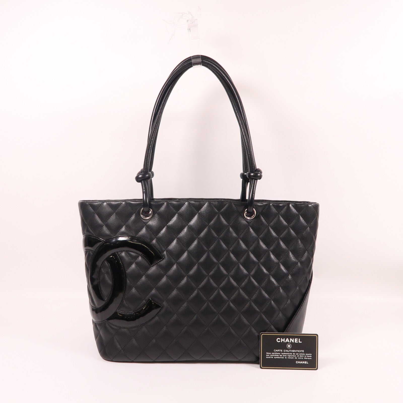 CHANEL 牛皮皮革Cambon Tote Bag銀扣肩背袋黑色