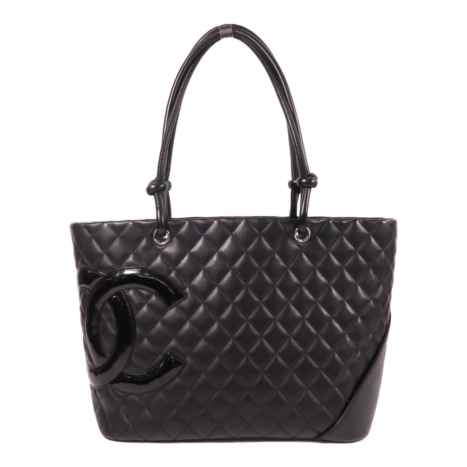 CHANEL 牛皮皮革Cambon Tote Bag銀扣肩背袋黑色