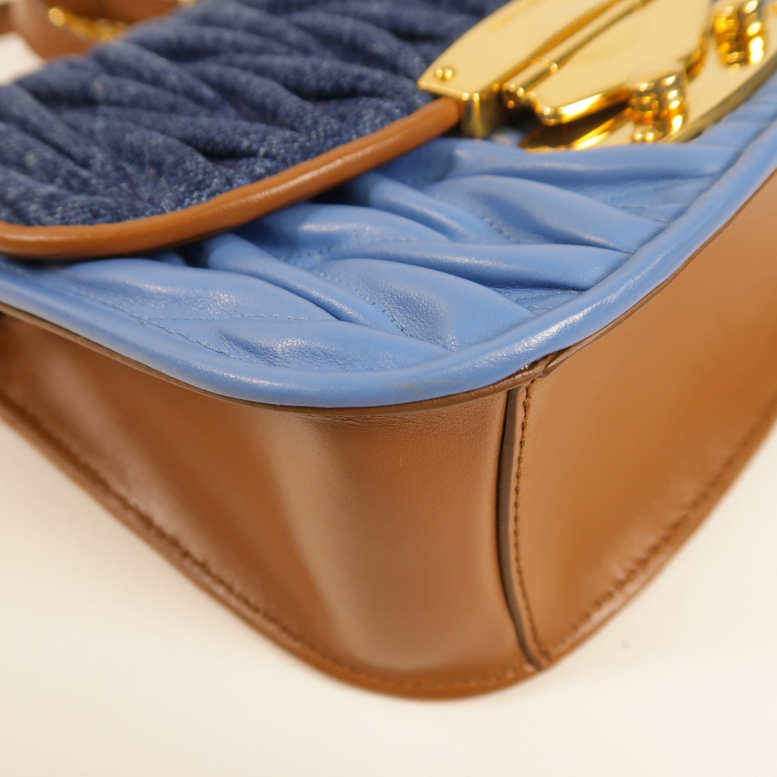 Miu Miu 牛仔布Shoulder Bag金扣肩背袋藍色/啡色