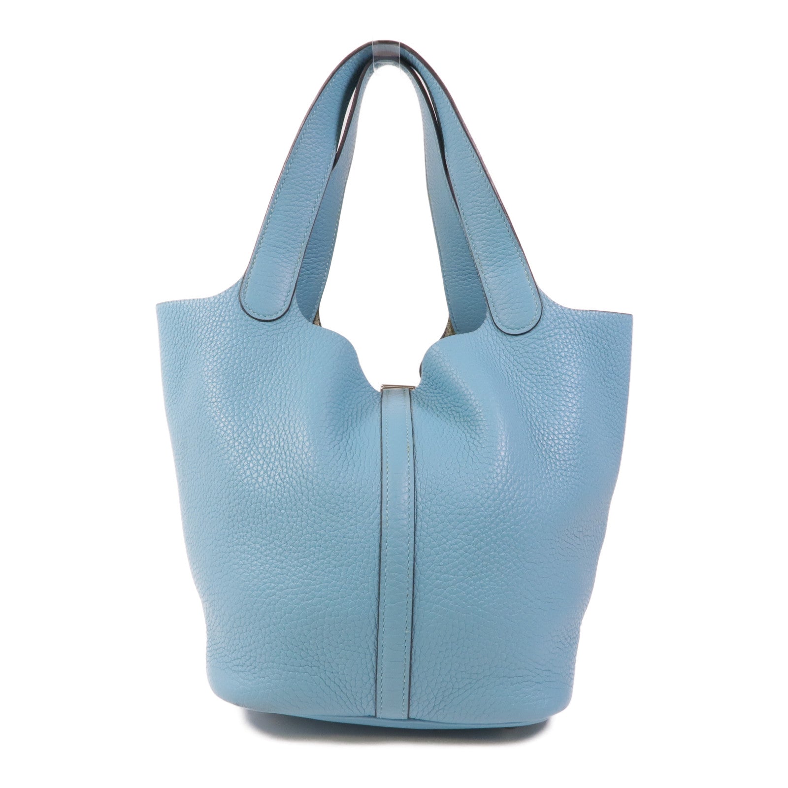 HERMES Clemence皮革Picotin MM銀扣手挽袋Bleu Atoll