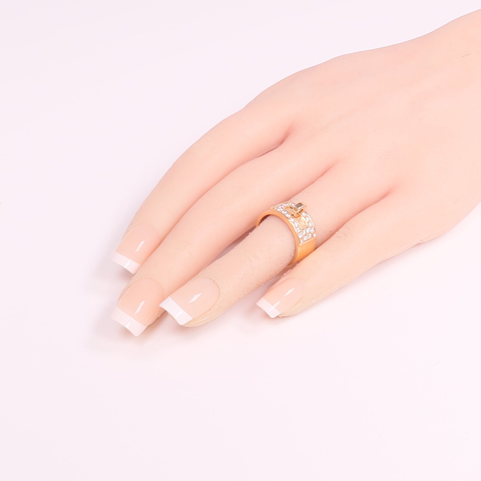 HERMES 18K玫瑰金Bague Kelly Ring鑽石戒指