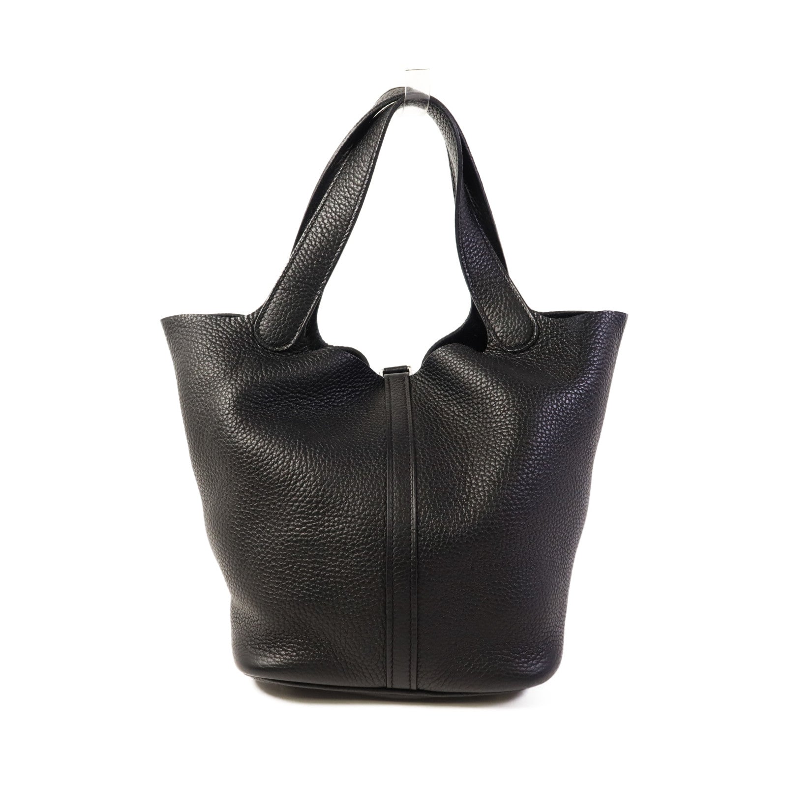 HERMES Clemence皮革Picotin MM銀扣手挽袋Noir