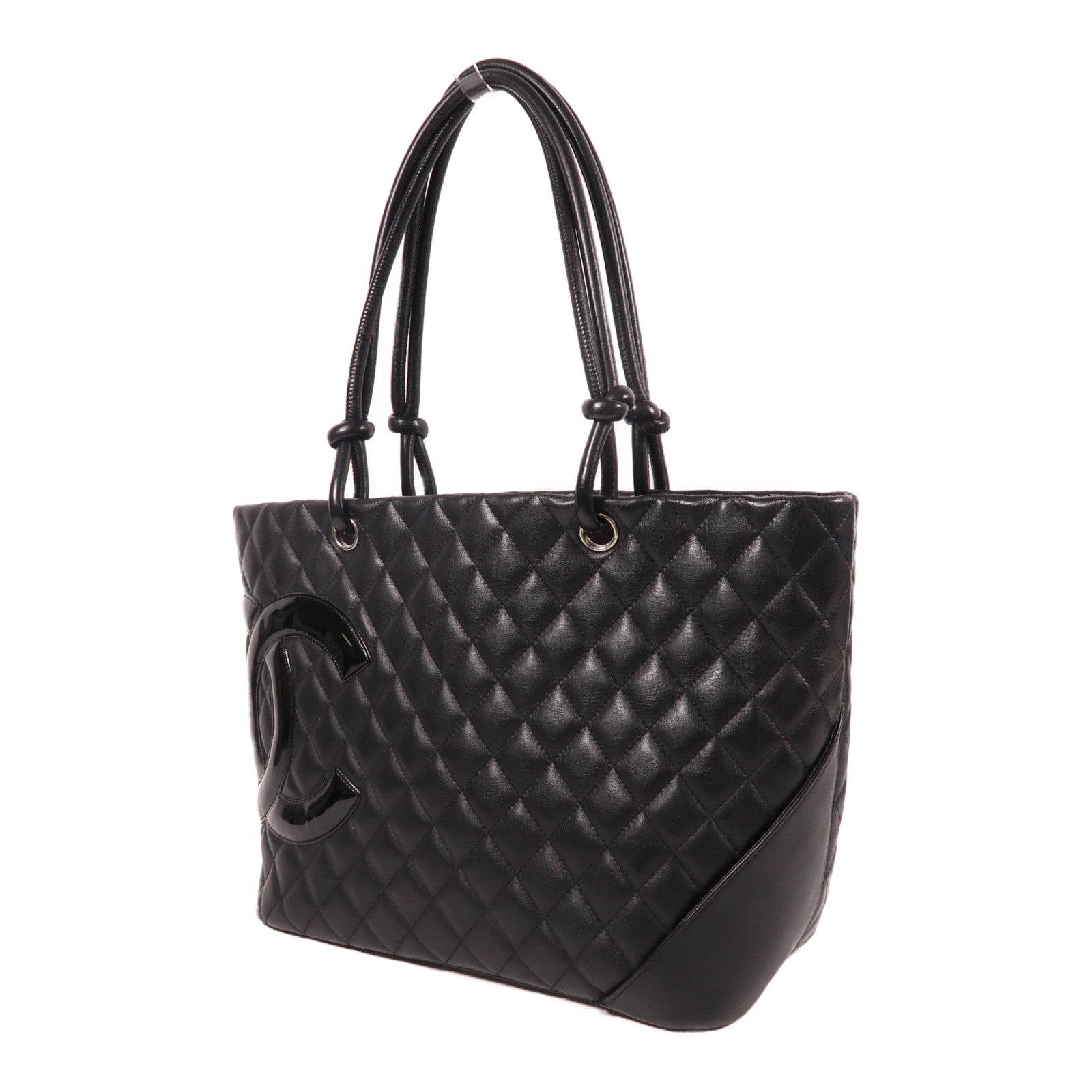 CHANEL 牛皮皮革Cambon Tote Bag銀扣肩背袋黑色