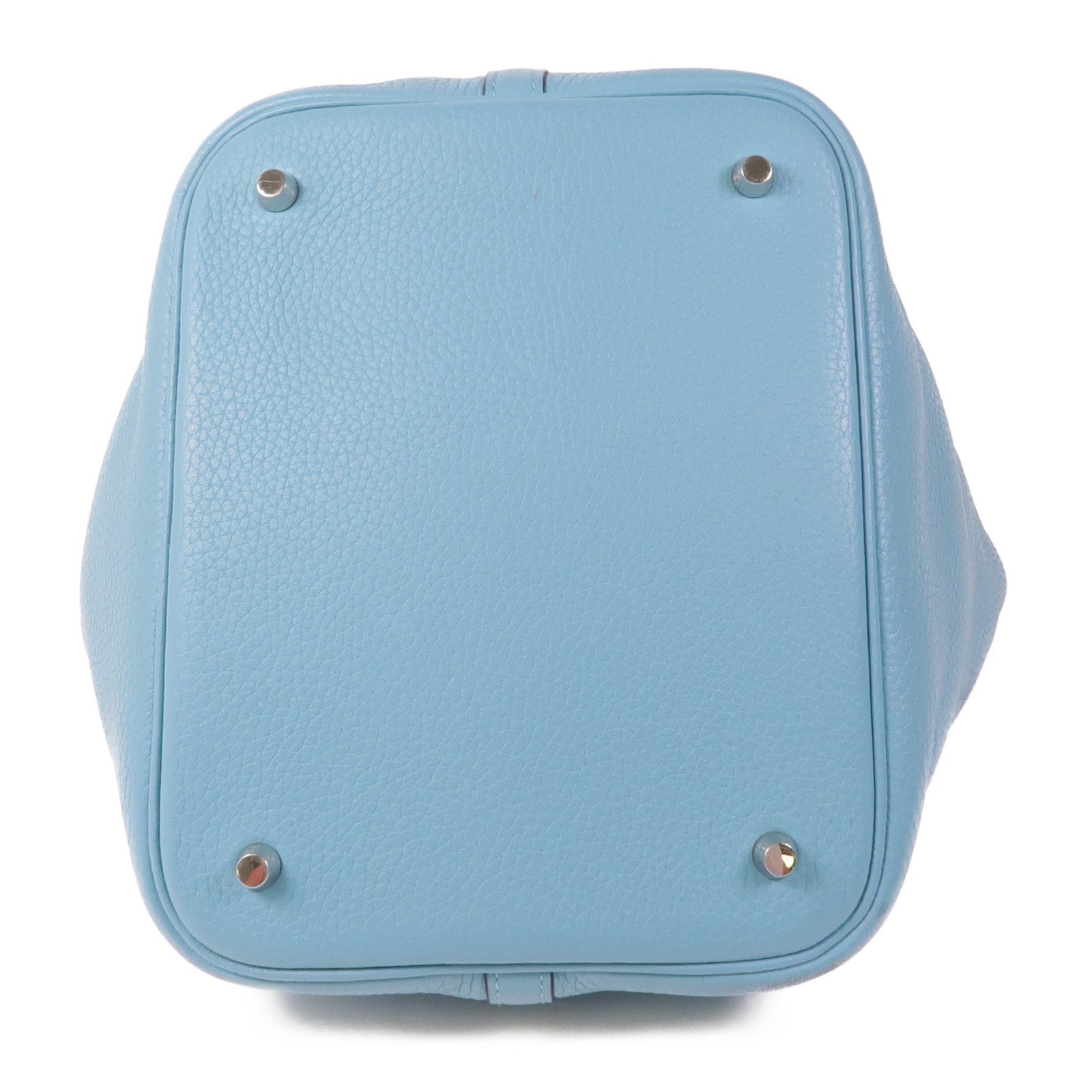 HERMES Clemence皮革Picotin MM銀扣手挽袋Bleu Atoll
