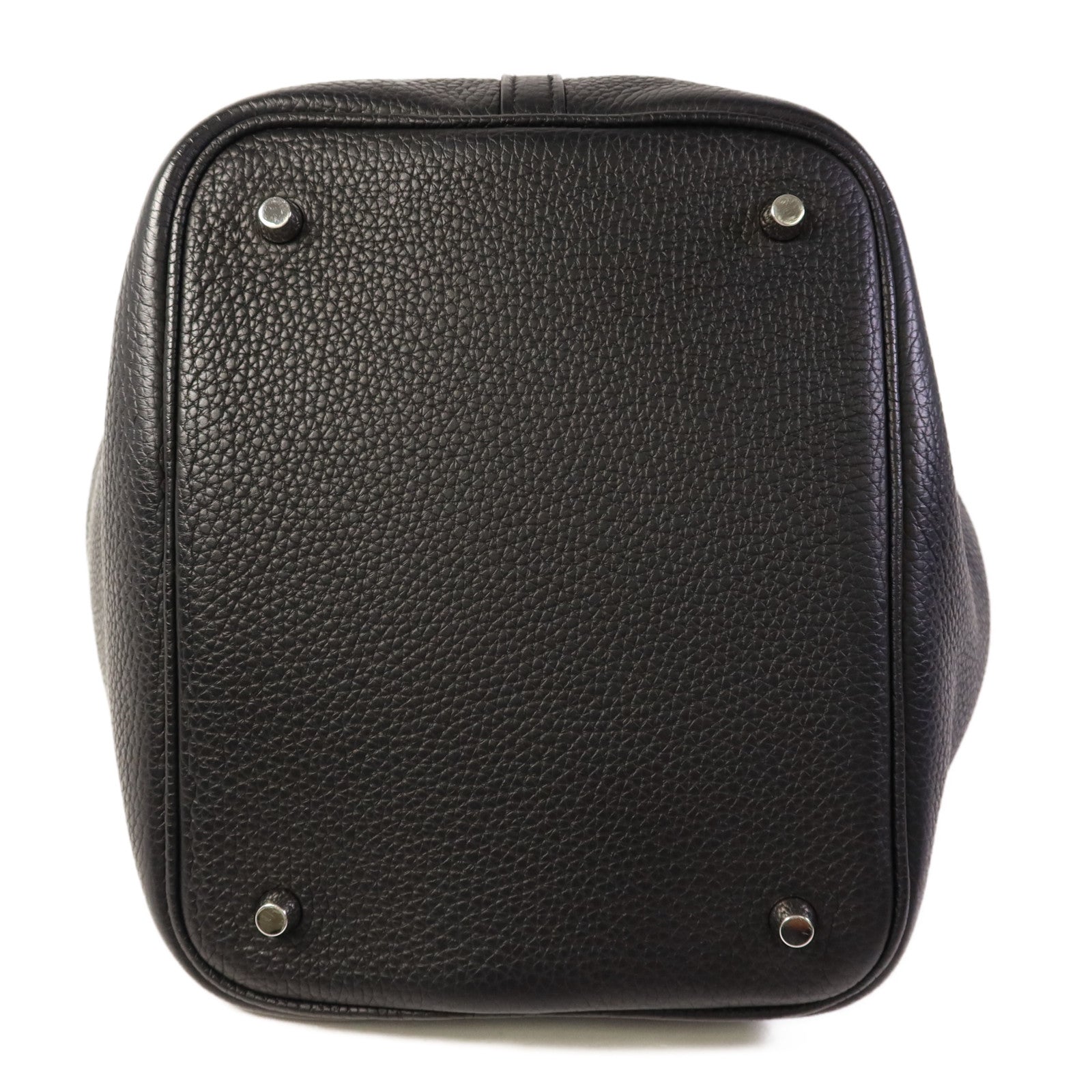 HERMES Clemence皮革Picotin MM銀扣手挽袋Noir