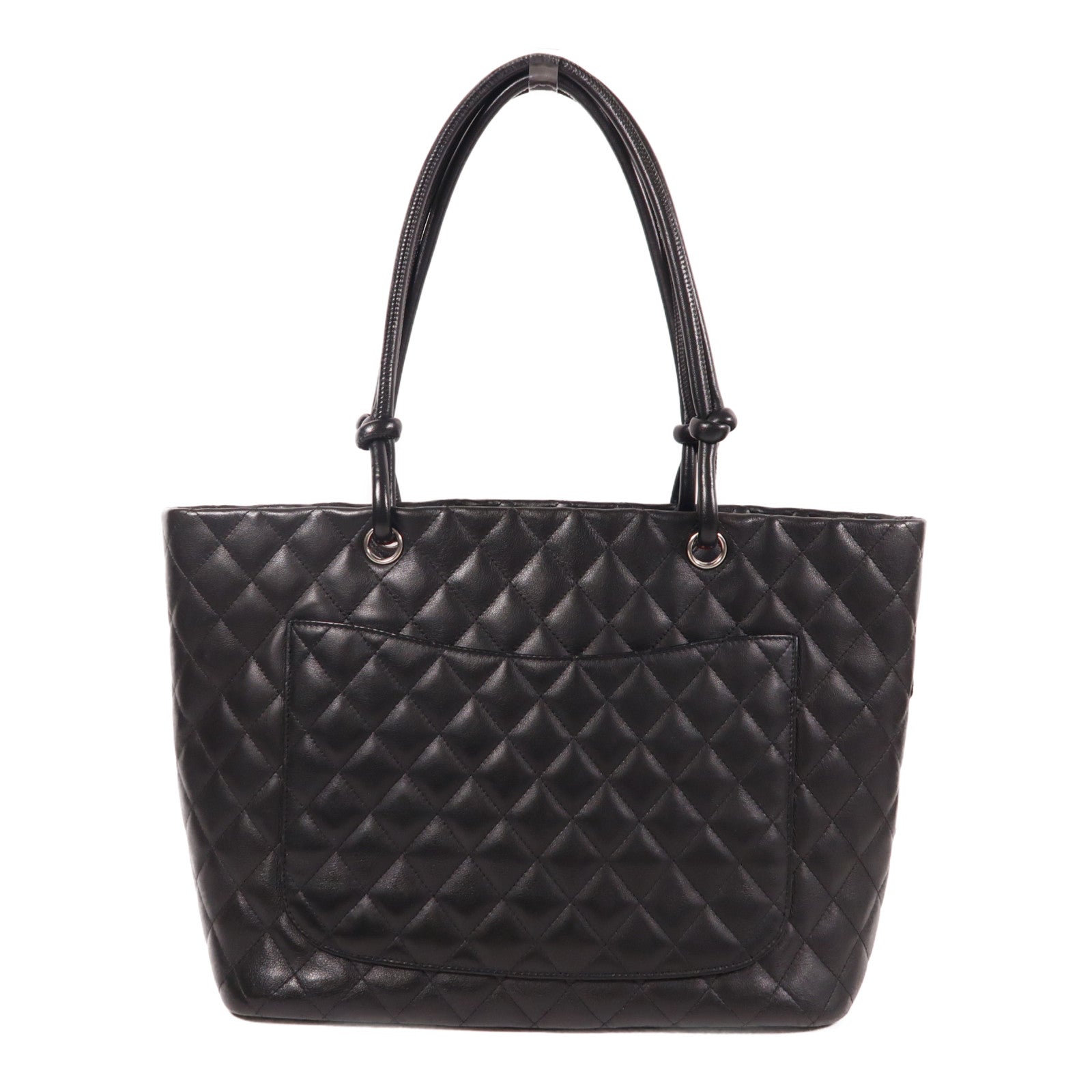 CHANEL 牛皮皮革Cambon Tote Bag銀扣肩背袋黑色