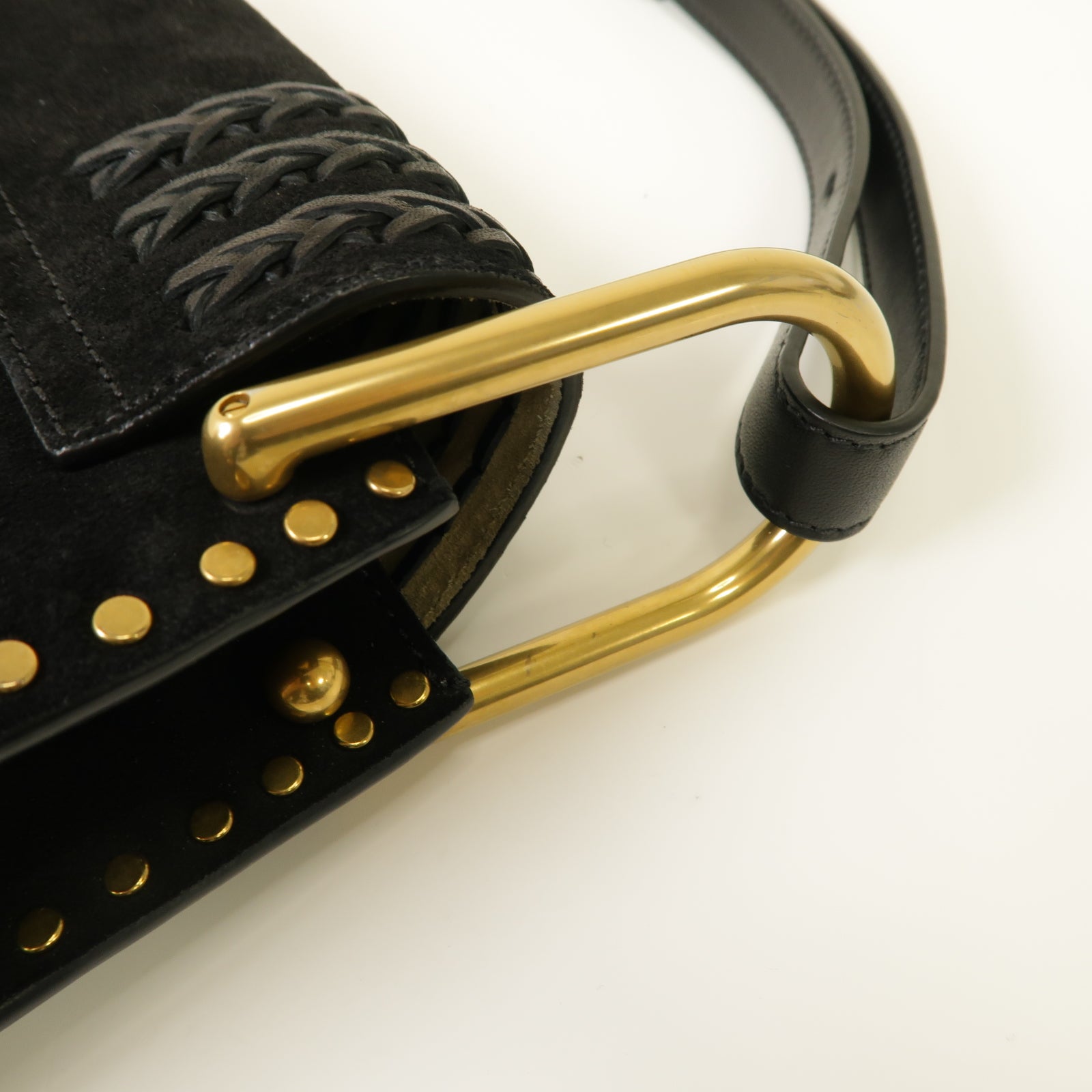 Chloe 【激減優惠】麂皮皮革Hudson Shoulder Bag金扣肩背袋黒色