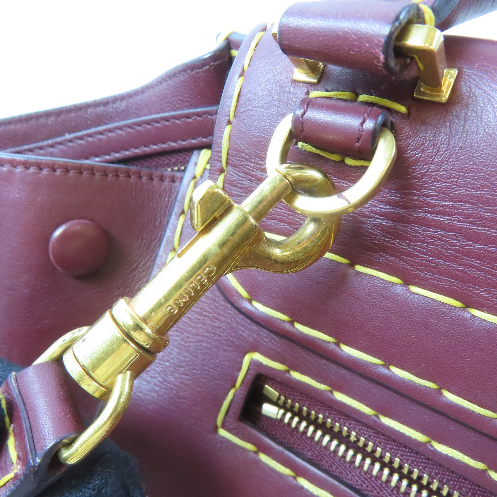 CELINE 牛皮皮革Trapeze金扣手挽肩背兩用袋啡紅色