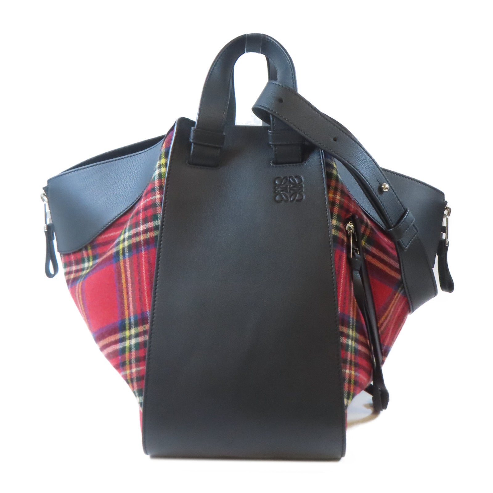 LOEWE 【激減優惠】牛皮皮革Hammock Bag銀扣手挽肩背兩用袋黑色/紅色