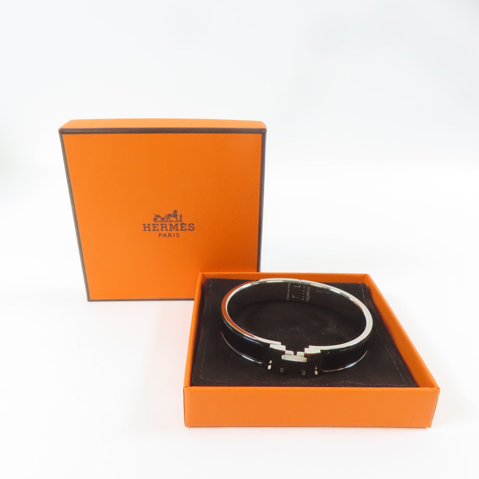 HERMES 金屬Clic H Bracelet手鐲銀色/黑色