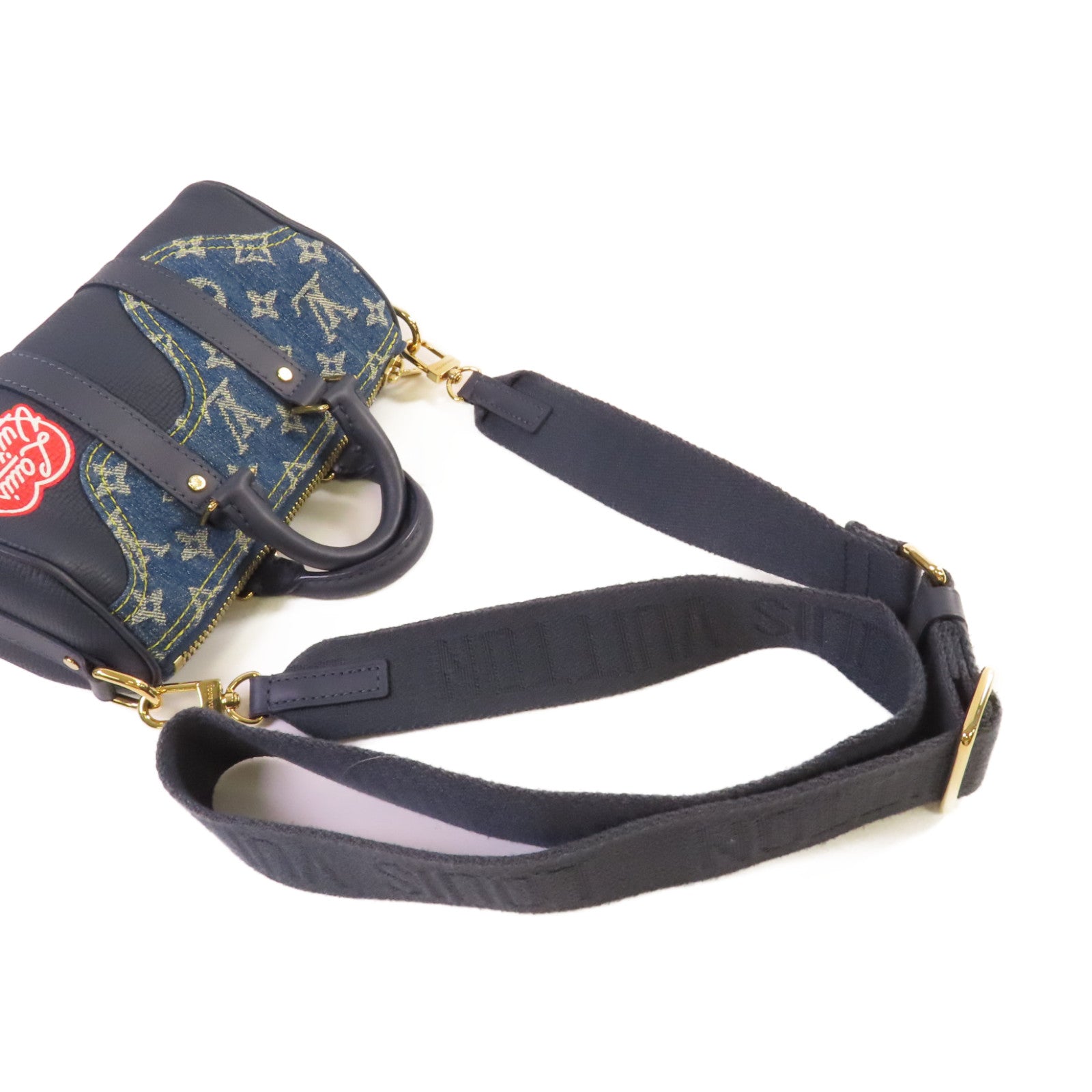 LOUIS VUITTON Monogram Denim Nigo Keepall XS Bag金扣手挽肩背兩用袋藍色
