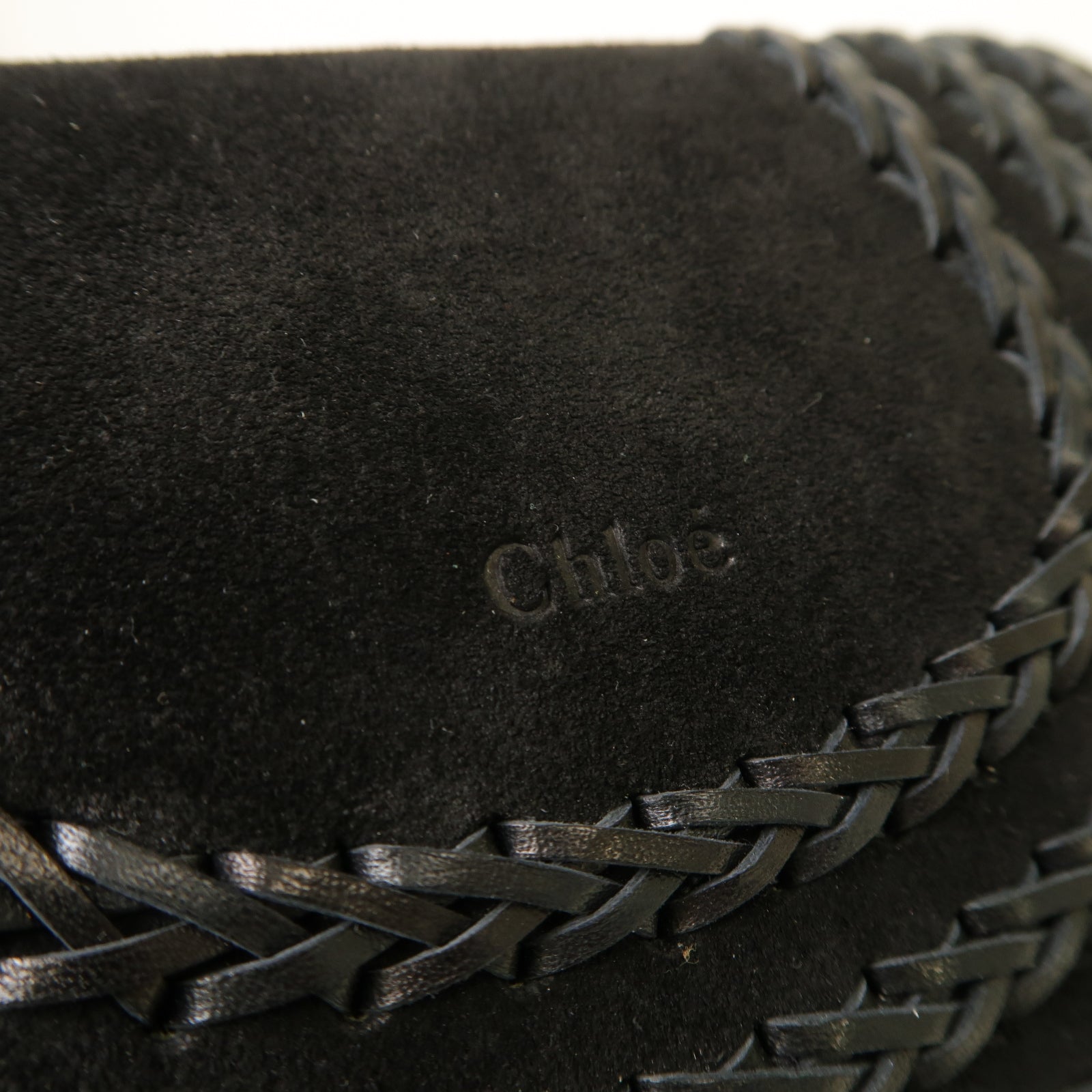 Chloe 【激減優惠】麂皮皮革Hudson Shoulder Bag金扣肩背袋黒色
