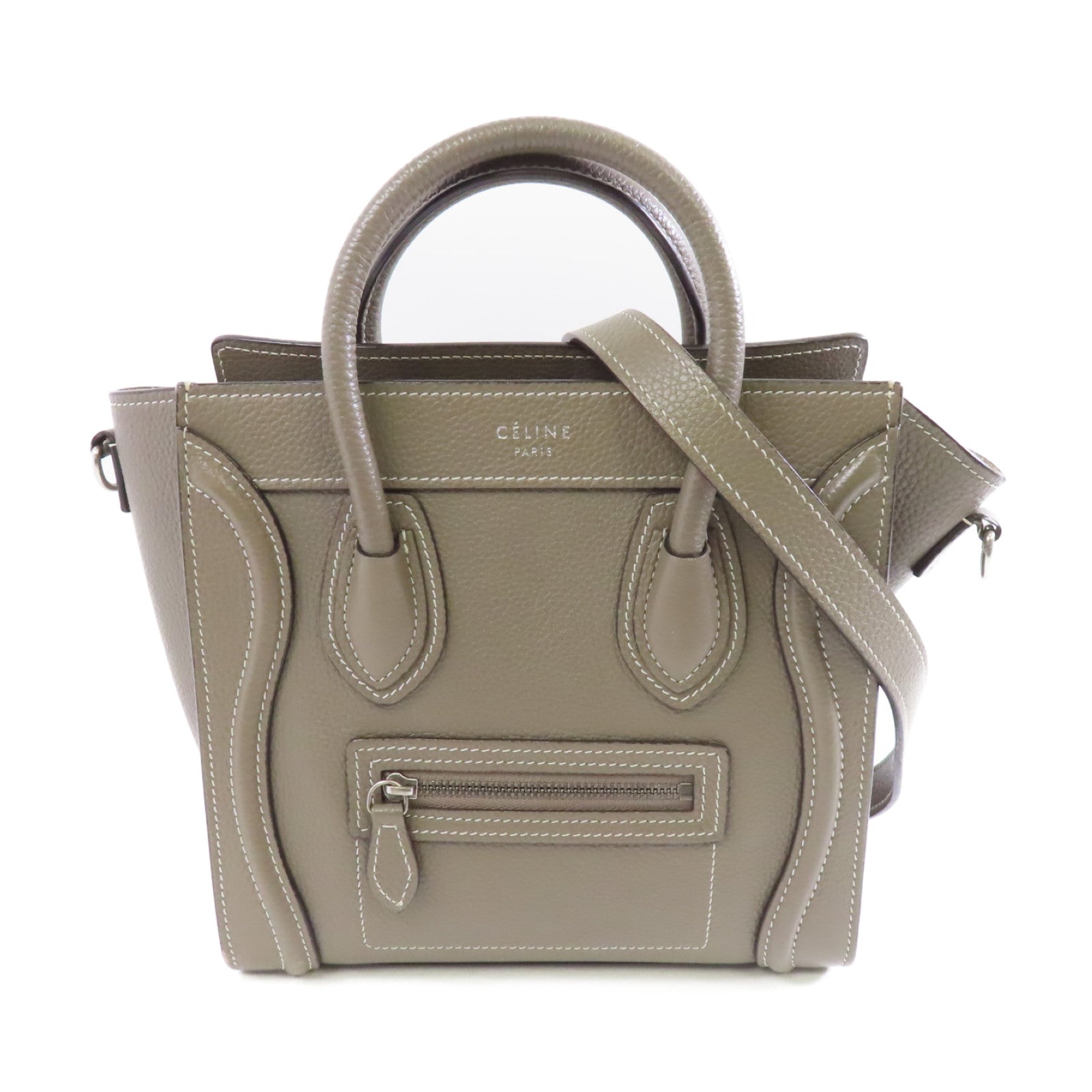 CELINE 牛皮皮革Nano Luggage金扣手挽肩背兩用袋灰色