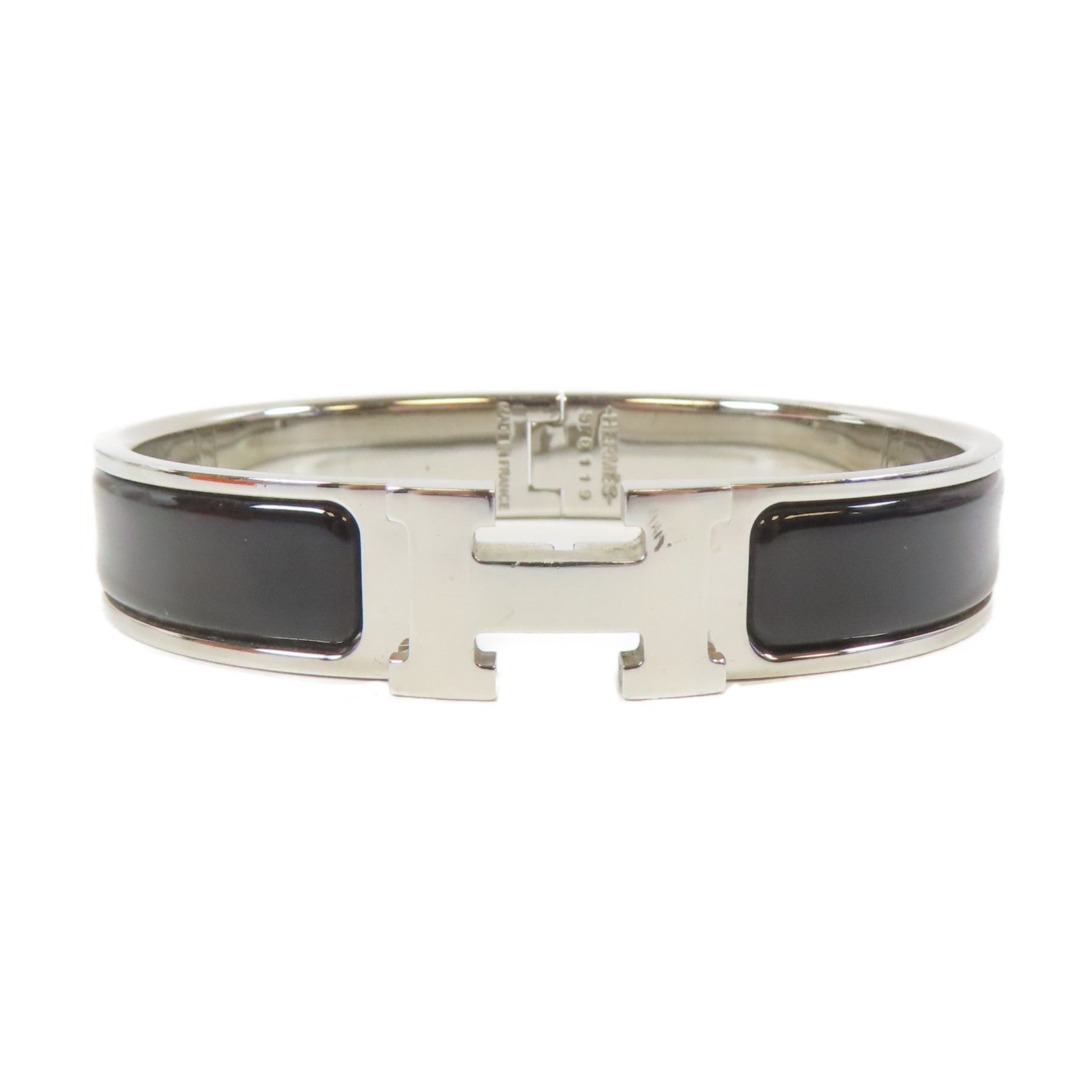 HERMES 金屬Clic H Bracelet手鐲銀色/黑色