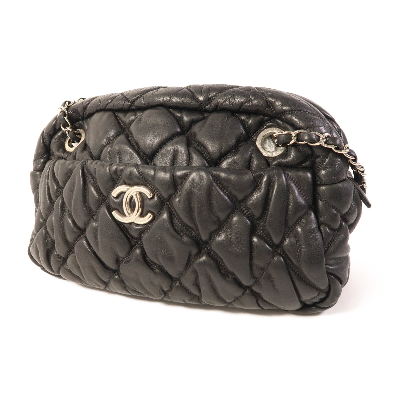 CHANEL 羊皮皮革Chain Shoulder Bag銀扣鏈帶肩背袋