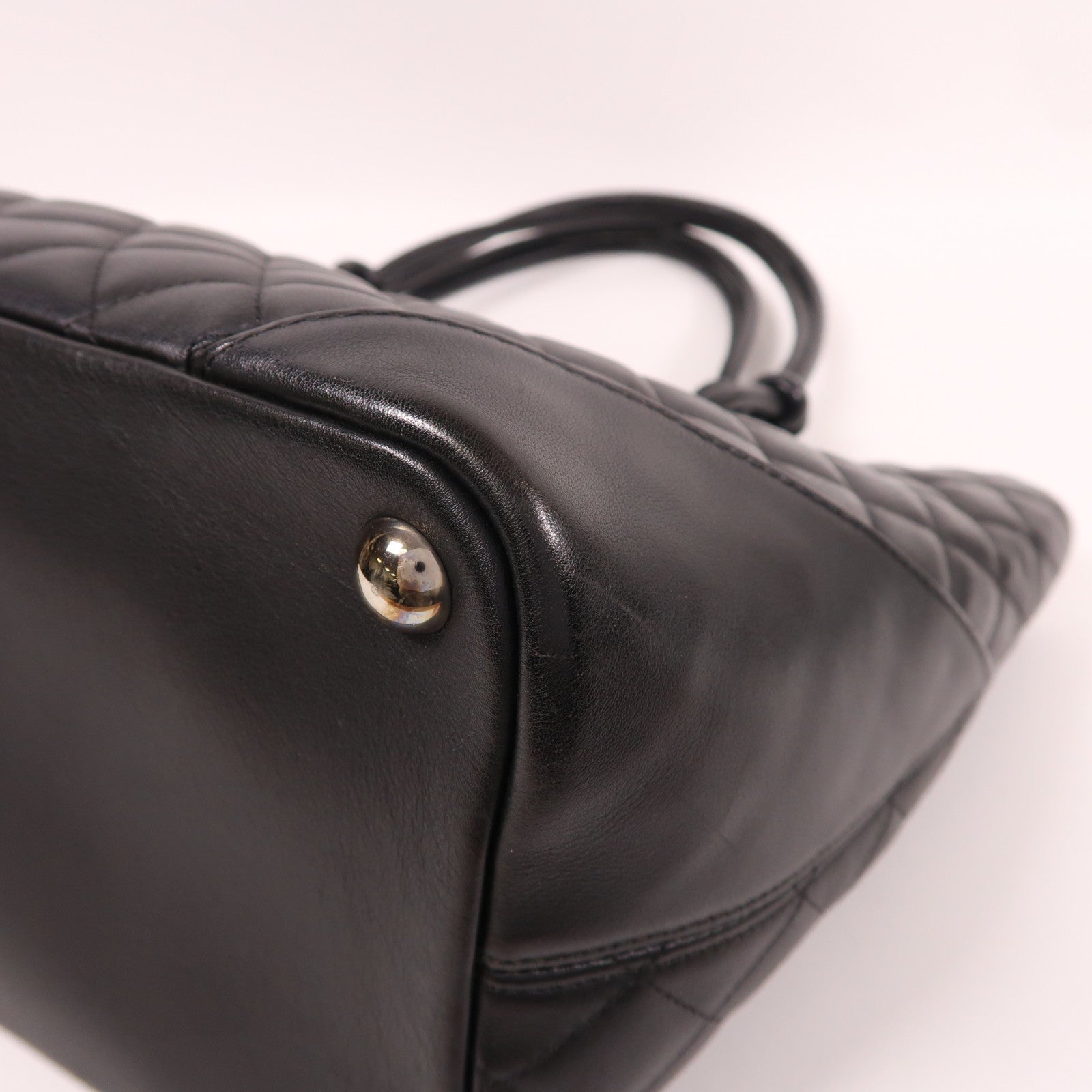 CHANEL 牛皮皮革Cambon Tote Bag銀扣肩背袋黑色