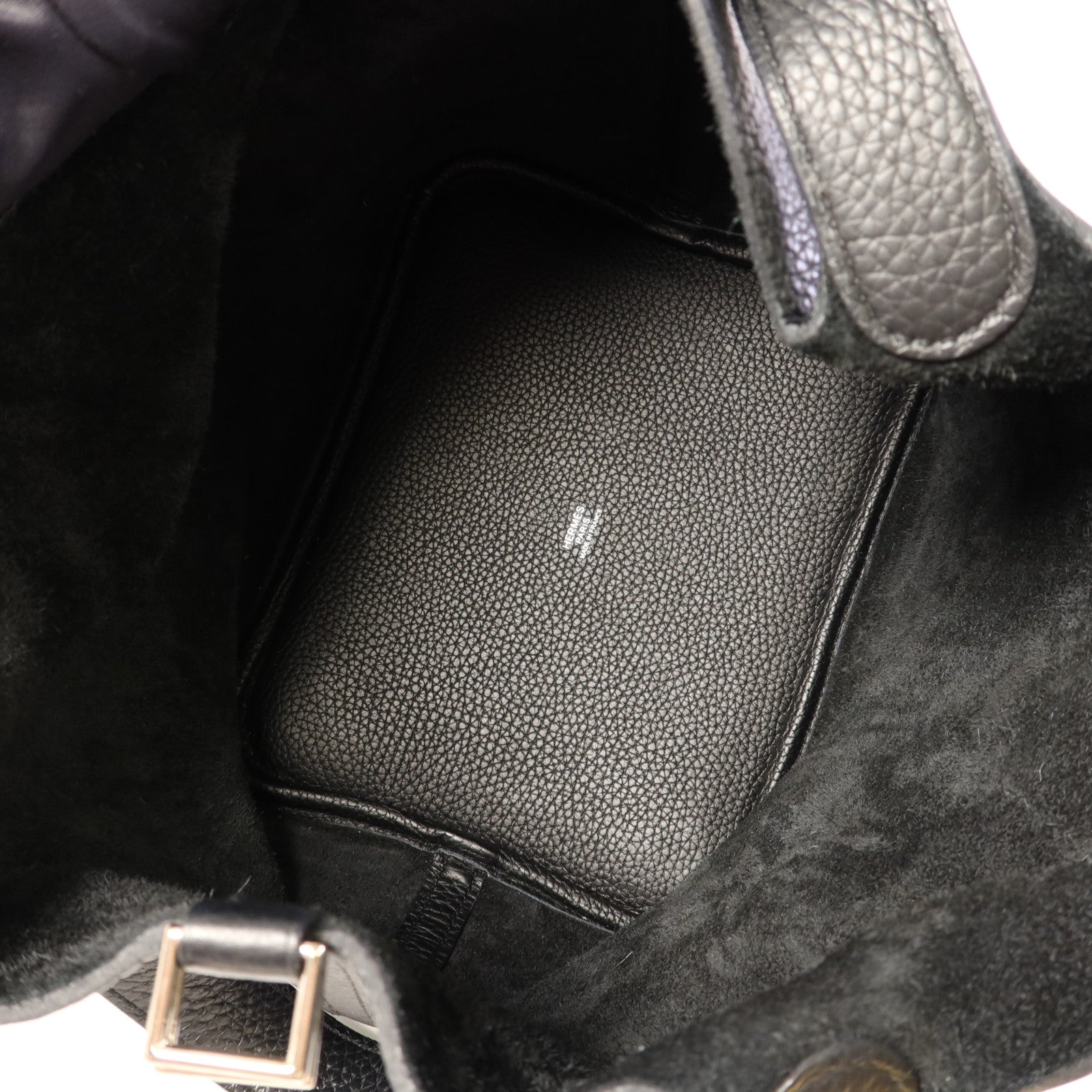 HERMES Clemence皮革Picotin MM銀扣手挽袋Noir