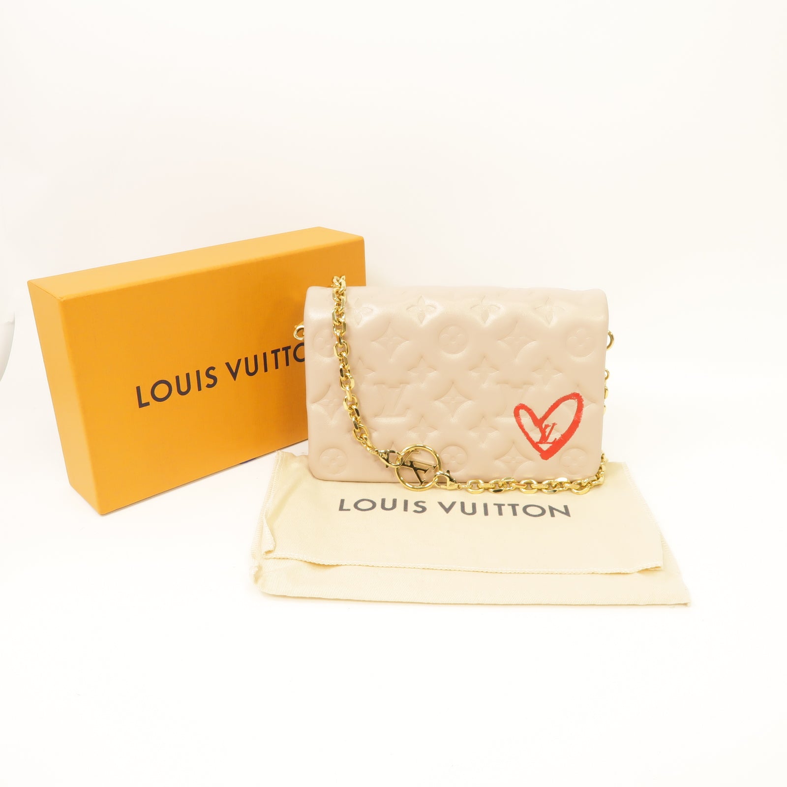 LOUIS VUITTON 【激減優惠】Monogram Embossed Fall In Love Pochette Coussin金扣鏈帶肩背袋粉紅色