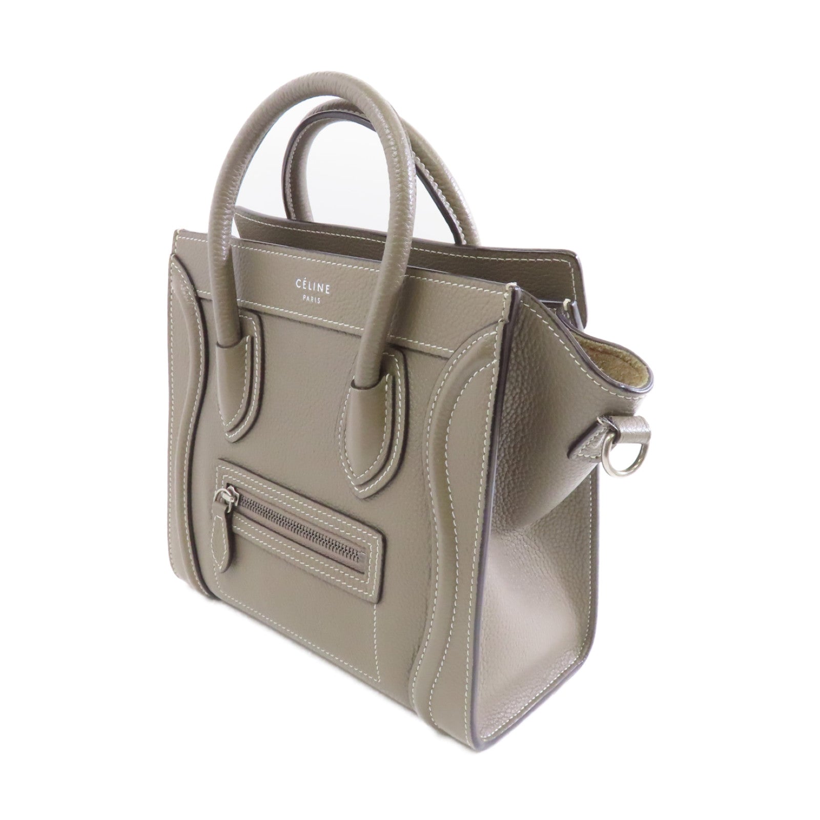 CELINE 牛皮皮革Nano Luggage金扣手挽肩背兩用袋灰色