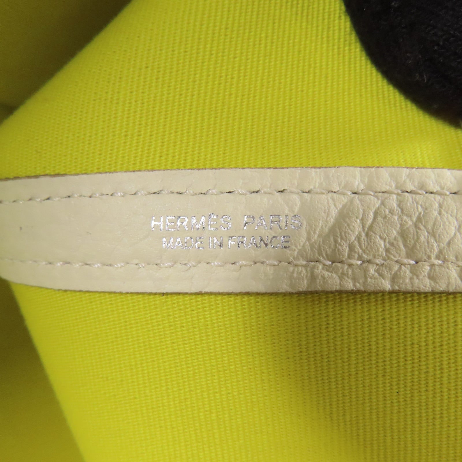 HERMES 帆布Garden Party PM手挽袋Lime/Blanc