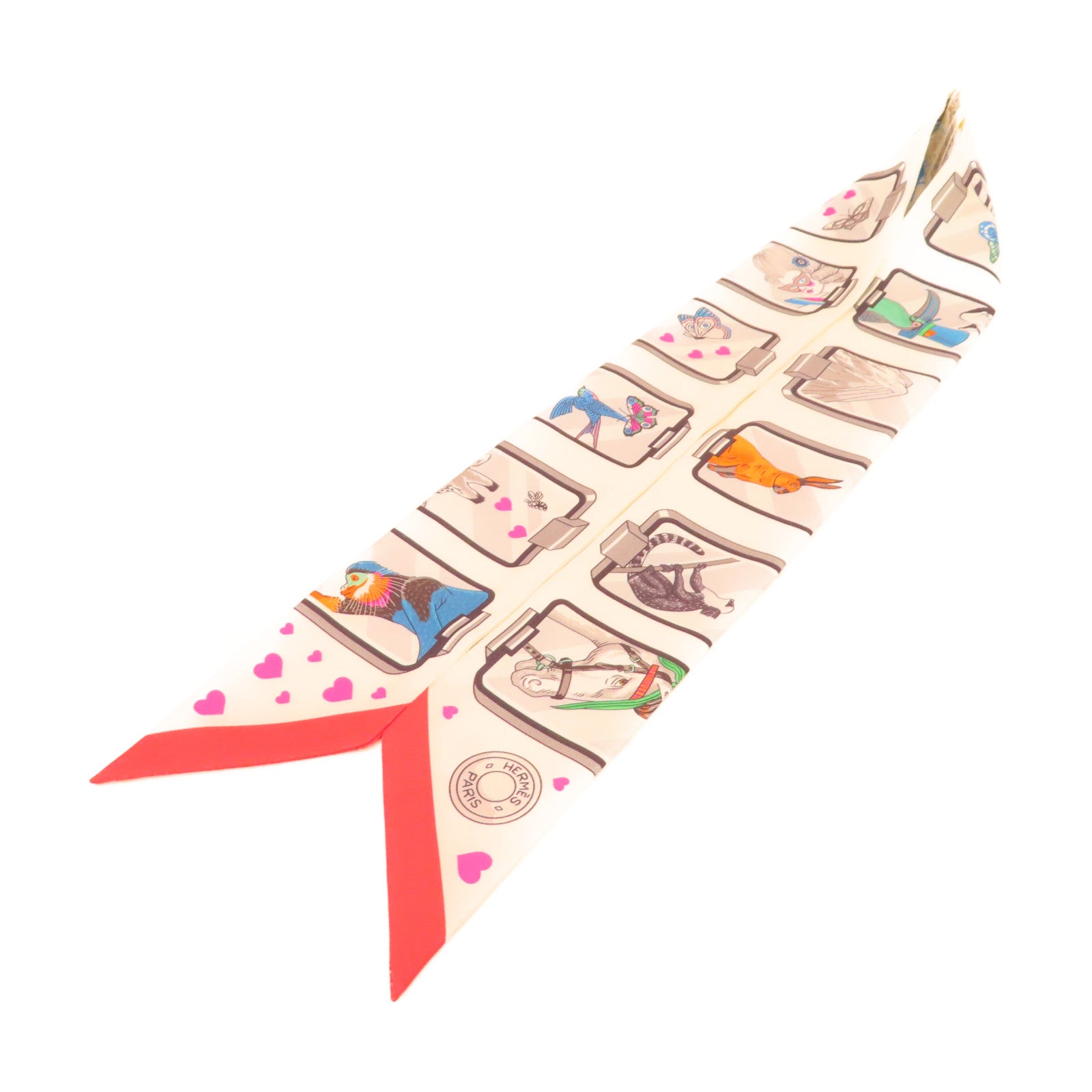 HERMES 【激減優惠】絲質Twilly絲巾白色/灰色/粉紅色/彩色