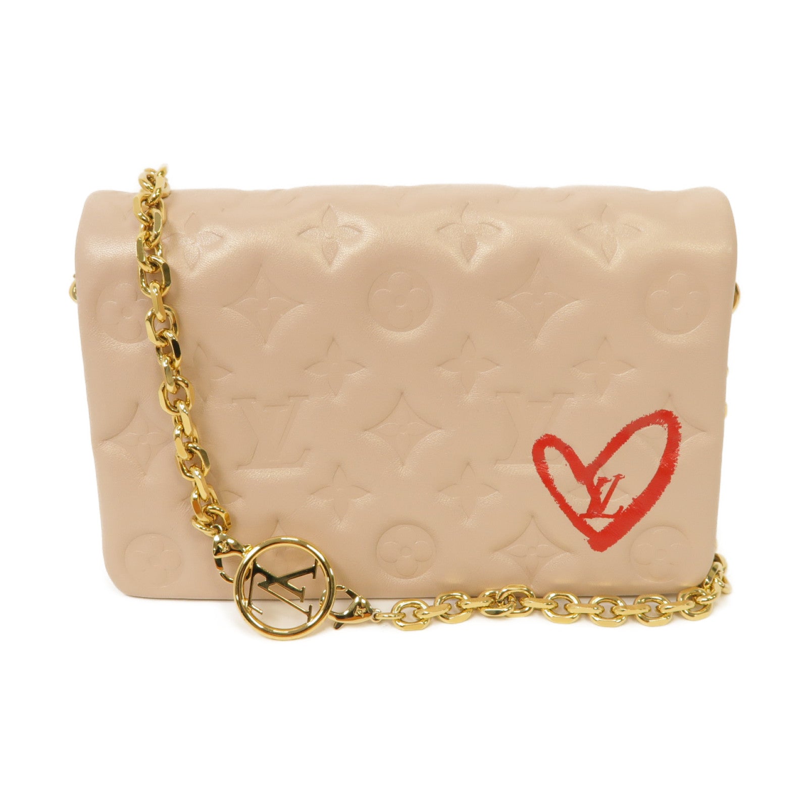 LOUIS VUITTON 【激減優惠】Monogram Embossed Fall In Love Pochette Coussin金扣鏈帶肩背袋粉紅色