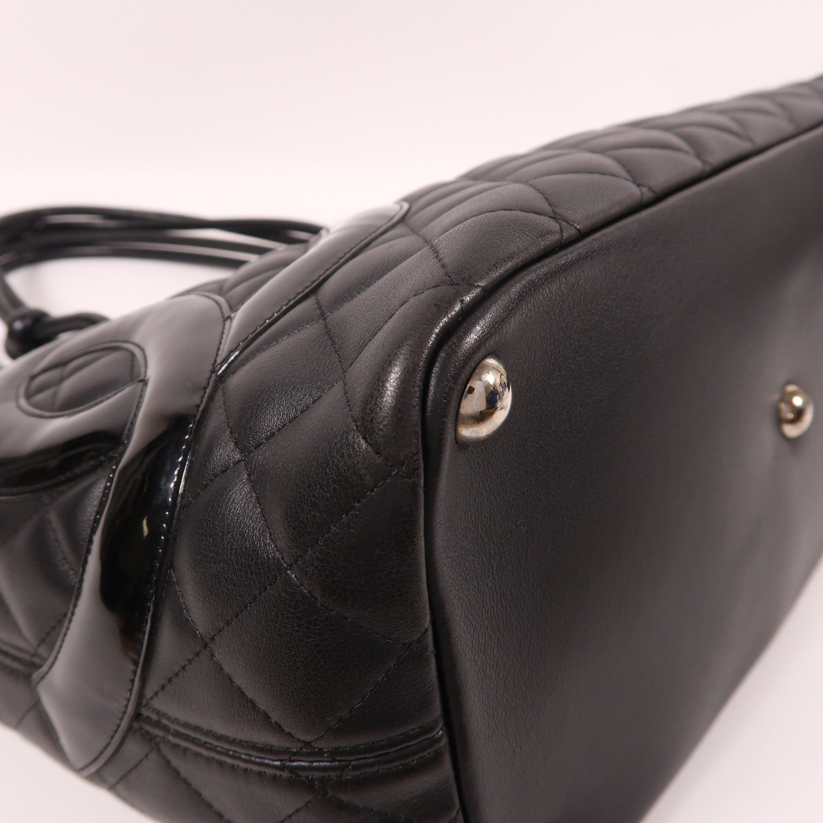 CHANEL 牛皮皮革Cambon Tote Bag銀扣肩背袋黑色