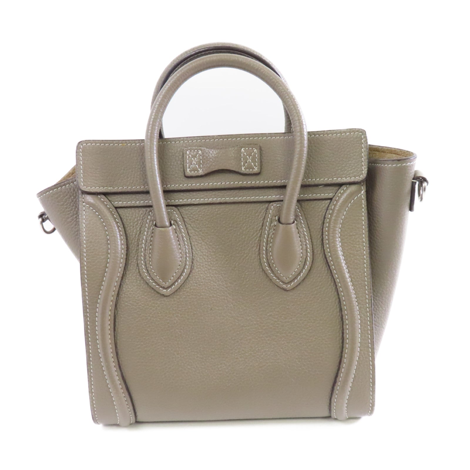 CELINE 牛皮皮革Nano Luggage金扣手挽肩背兩用袋灰色