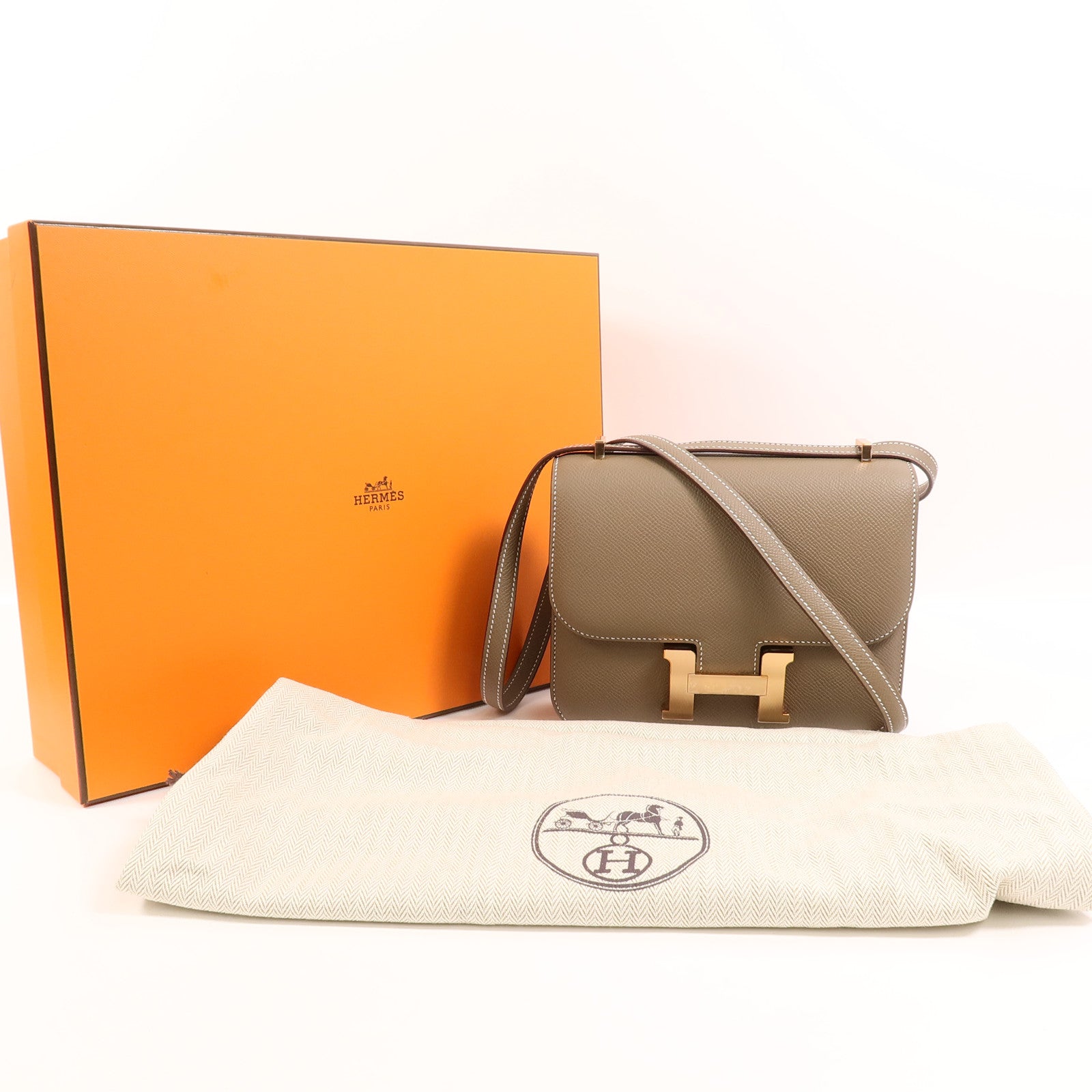 HERMES Epsom皮革Constance Mini肩背袋Etoupe