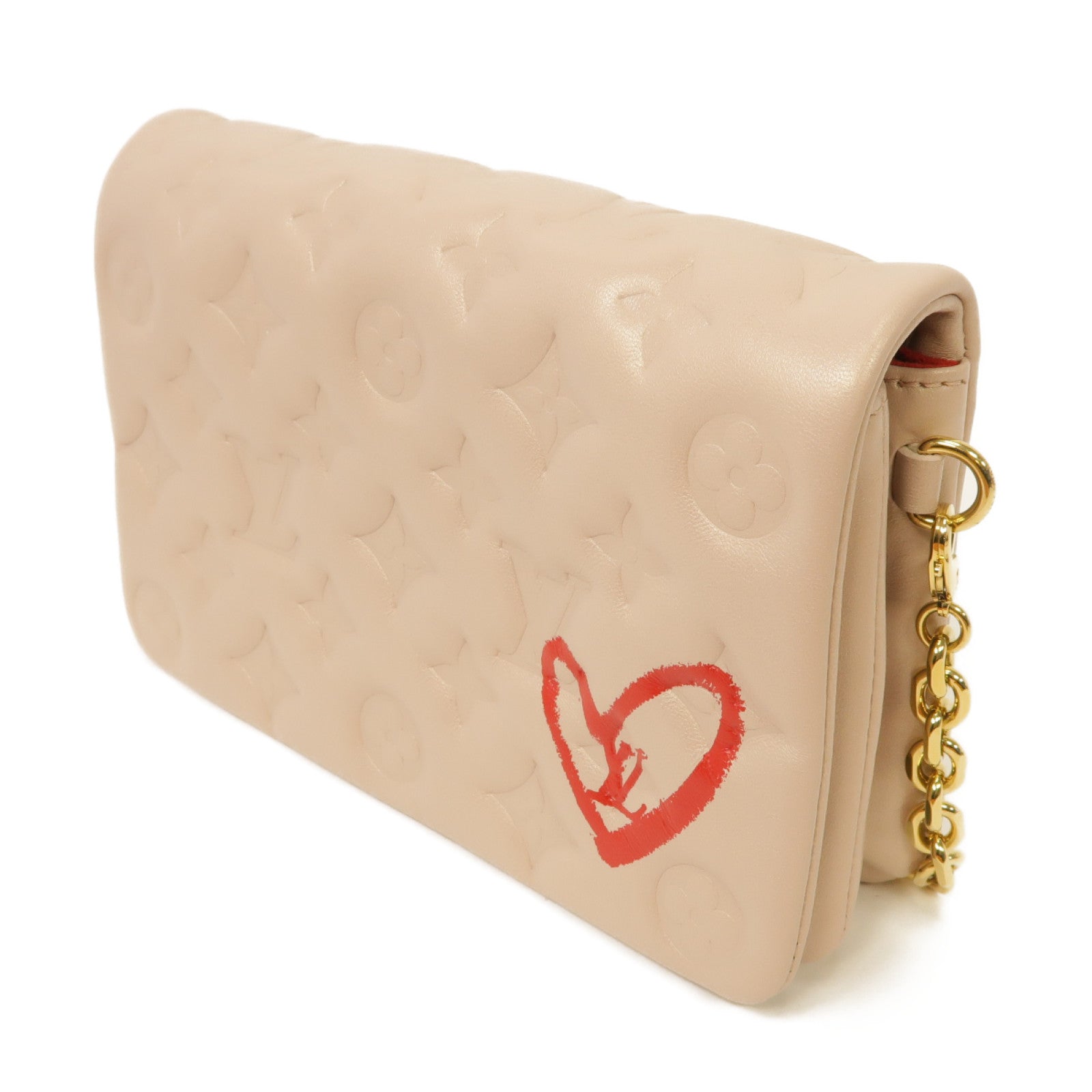 LOUIS VUITTON 【激減優惠】Monogram Embossed Fall In Love Pochette Coussin金扣鏈帶肩背袋粉紅色