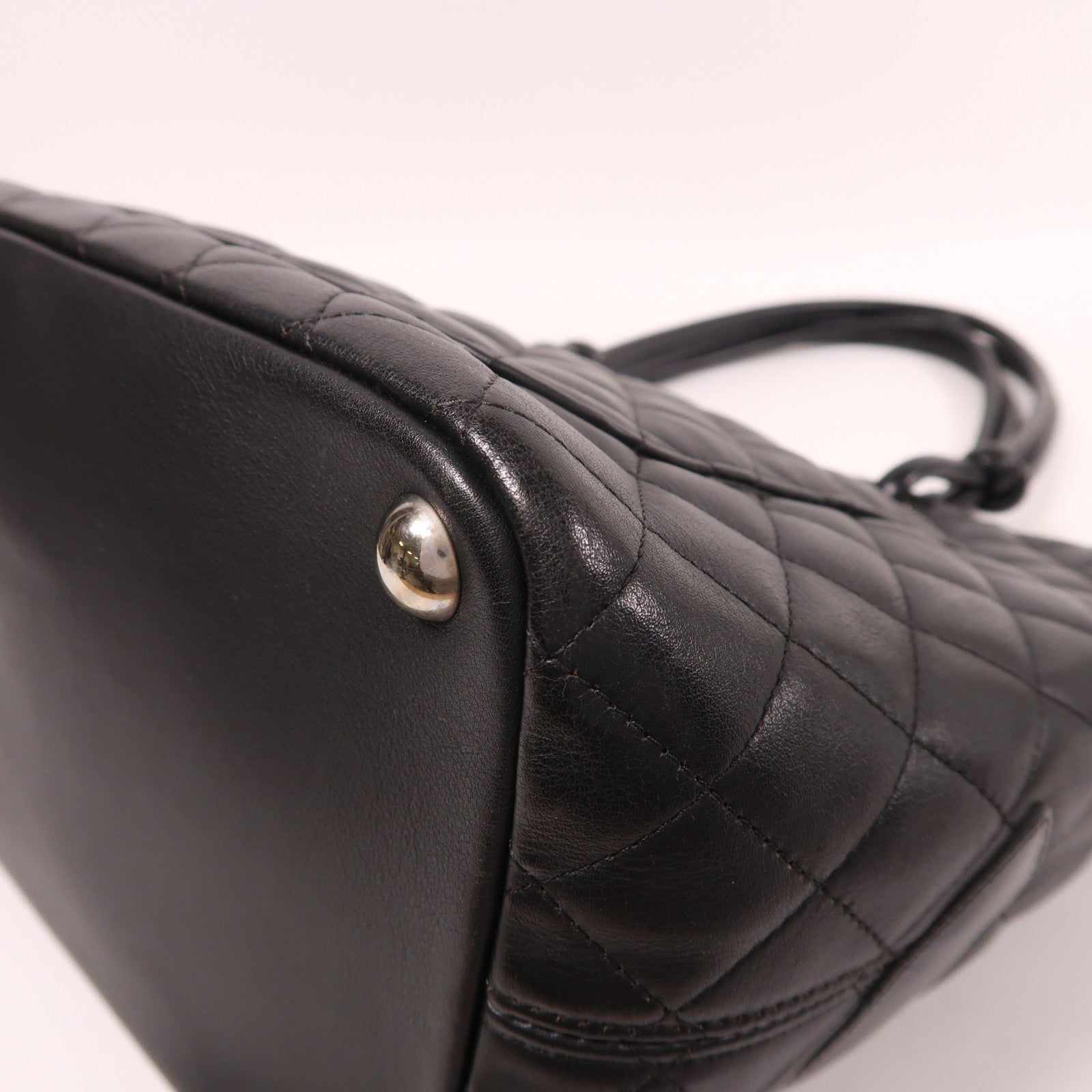 CHANEL 牛皮皮革Cambon Tote Bag銀扣肩背袋黑色
