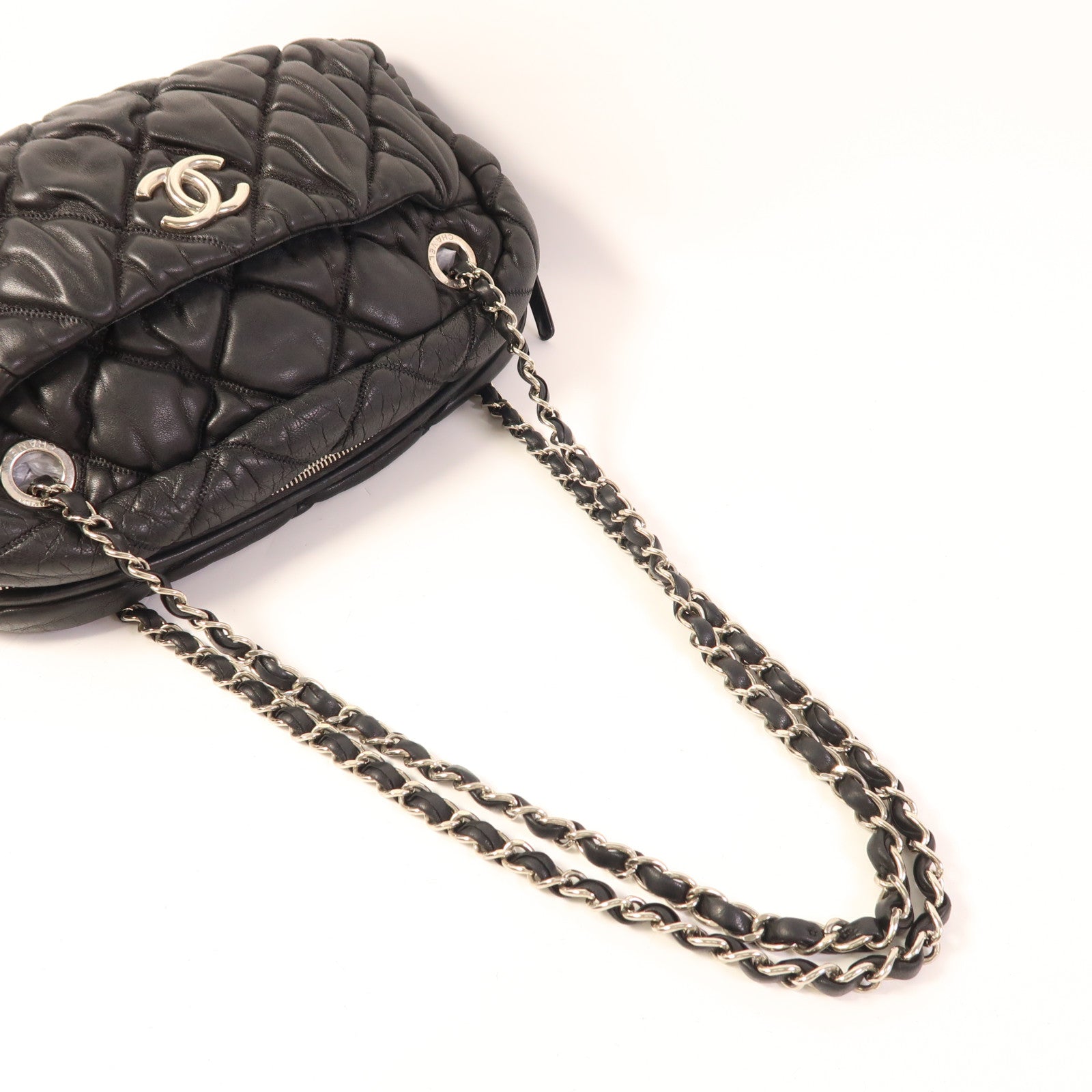 CHANEL 羊皮皮革Chain Shoulder Bag銀扣鏈帶肩背袋