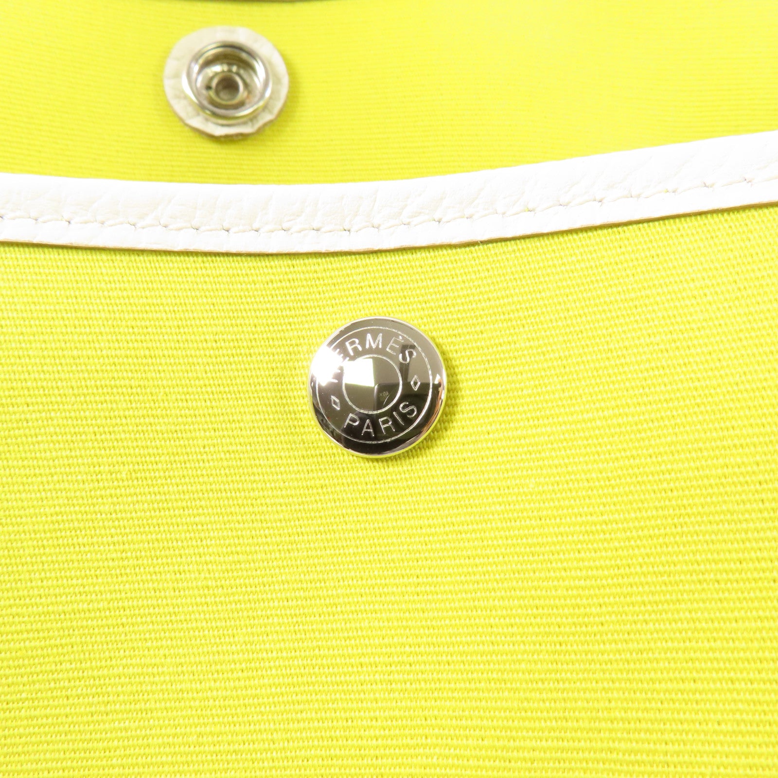 HERMES 帆布Garden Party PM手挽袋Lime/Blanc