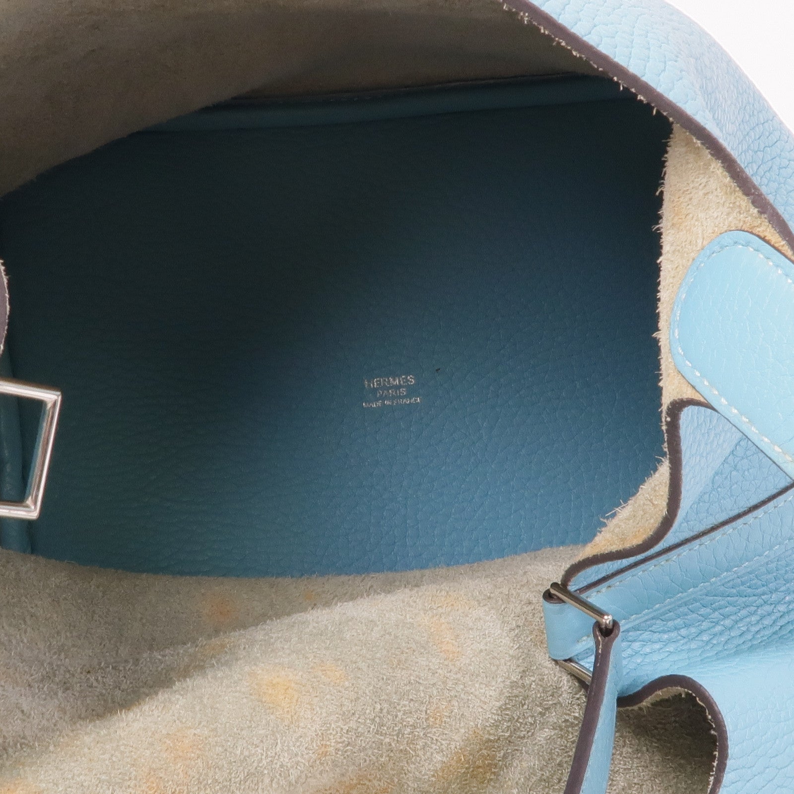 HERMES Clemence皮革Picotin MM銀扣手挽袋Bleu Atoll