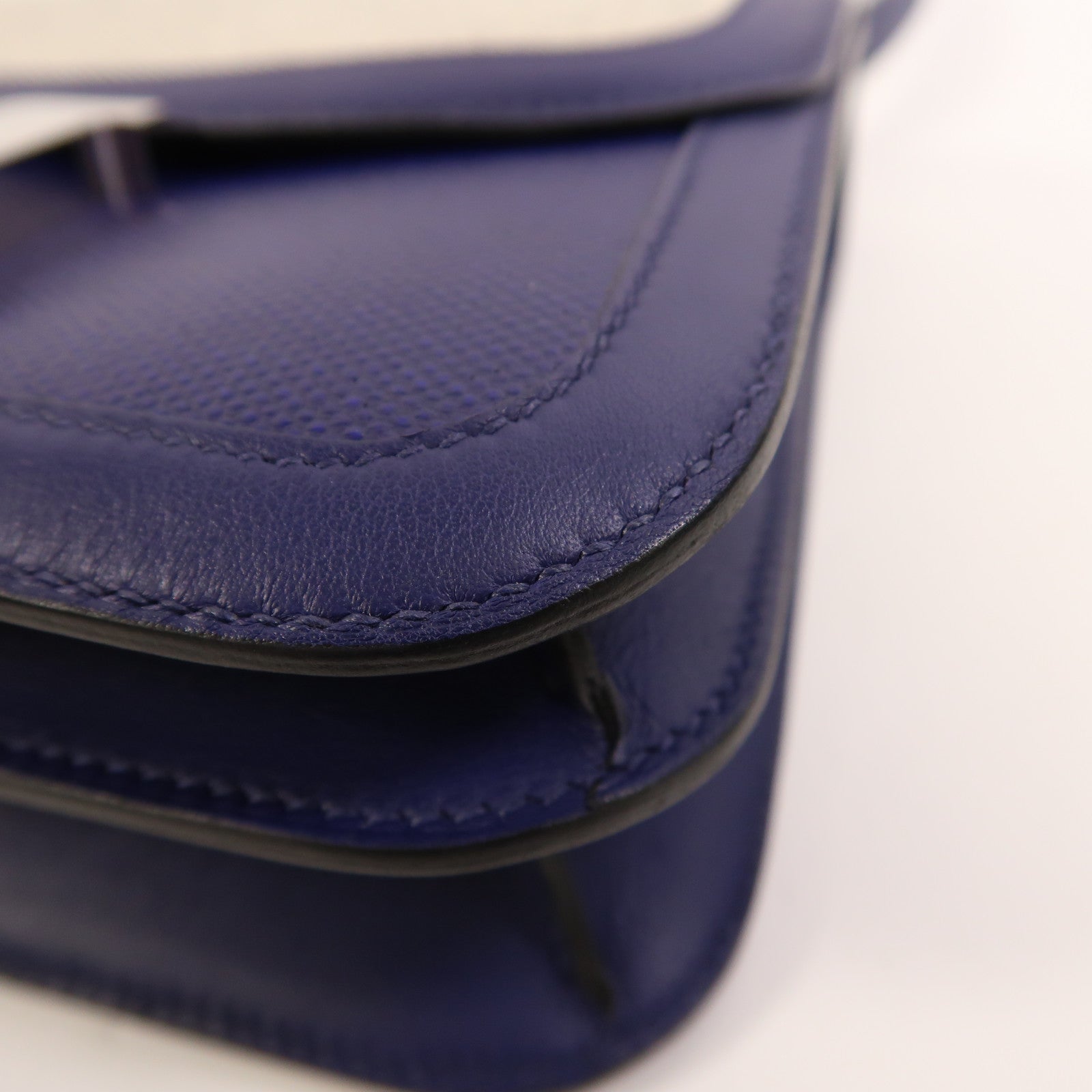 HERMES Toile帆布/Swift皮革Constance 24銀扣肩背袋Bleu Encre