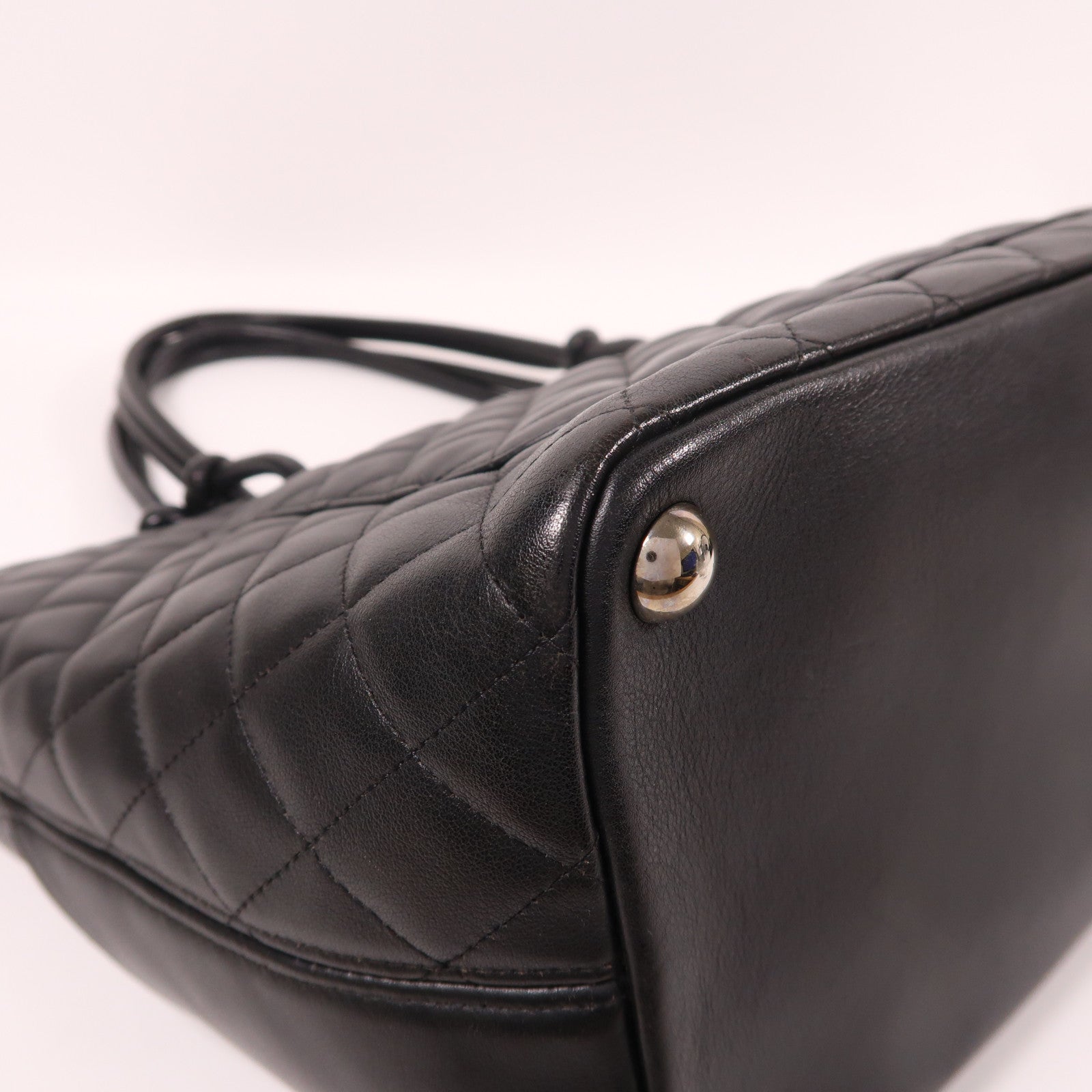 CHANEL 牛皮皮革Cambon Tote Bag銀扣肩背袋黑色