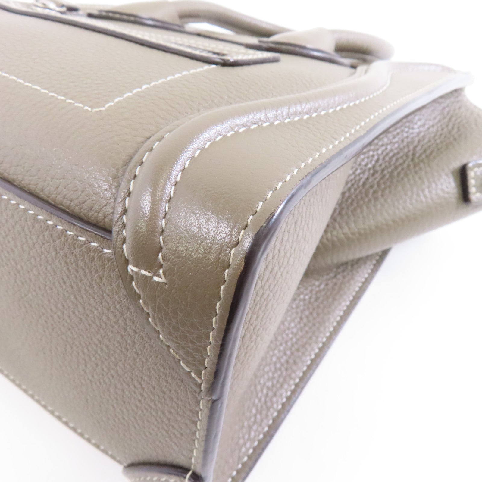 CELINE 牛皮皮革Nano Luggage金扣手挽肩背兩用袋灰色