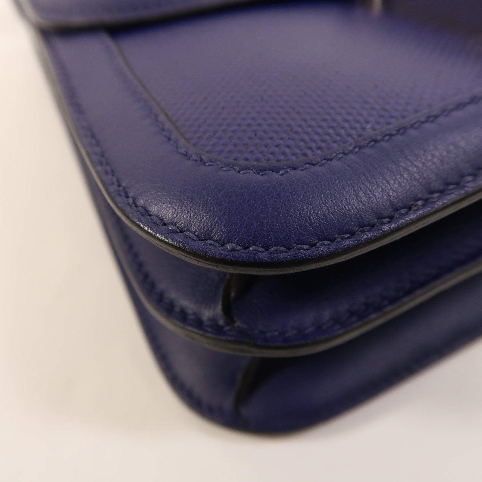 HERMES Toile帆布/Swift皮革Constance 24銀扣肩背袋Bleu Encre