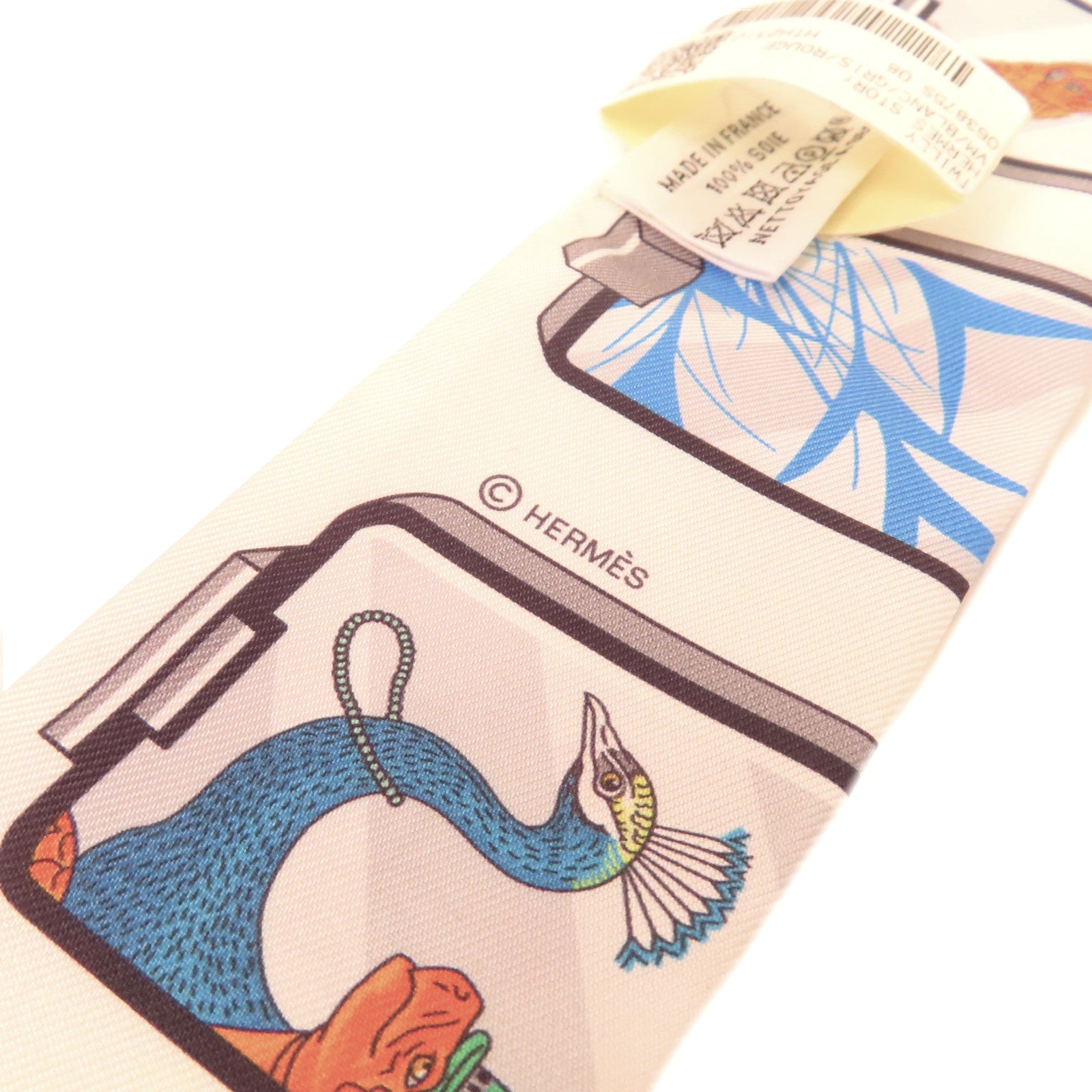 HERMES 【激減優惠】絲質Twilly絲巾白色/灰色/粉紅色/彩色