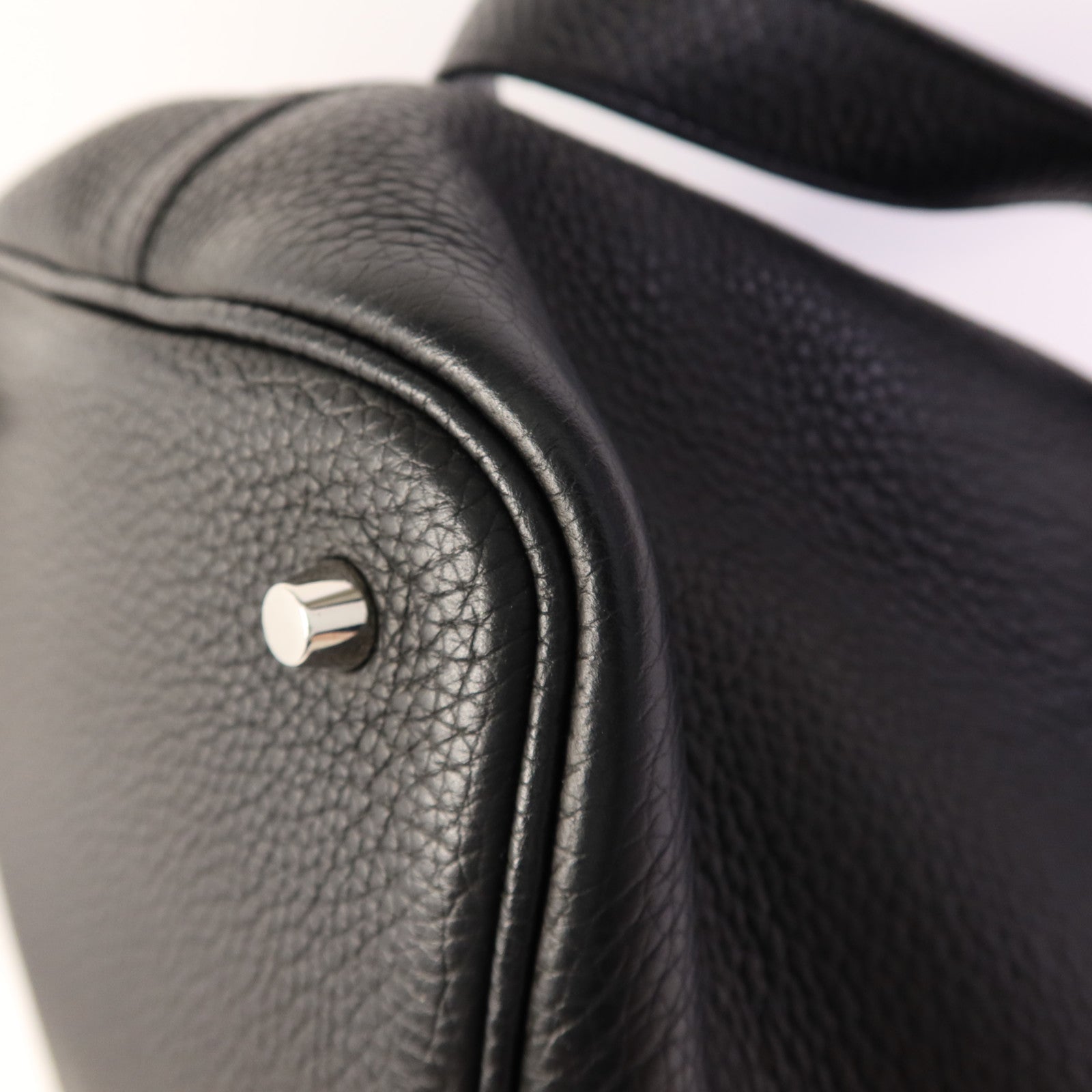 HERMES Clemence皮革Picotin MM銀扣手挽袋Noir