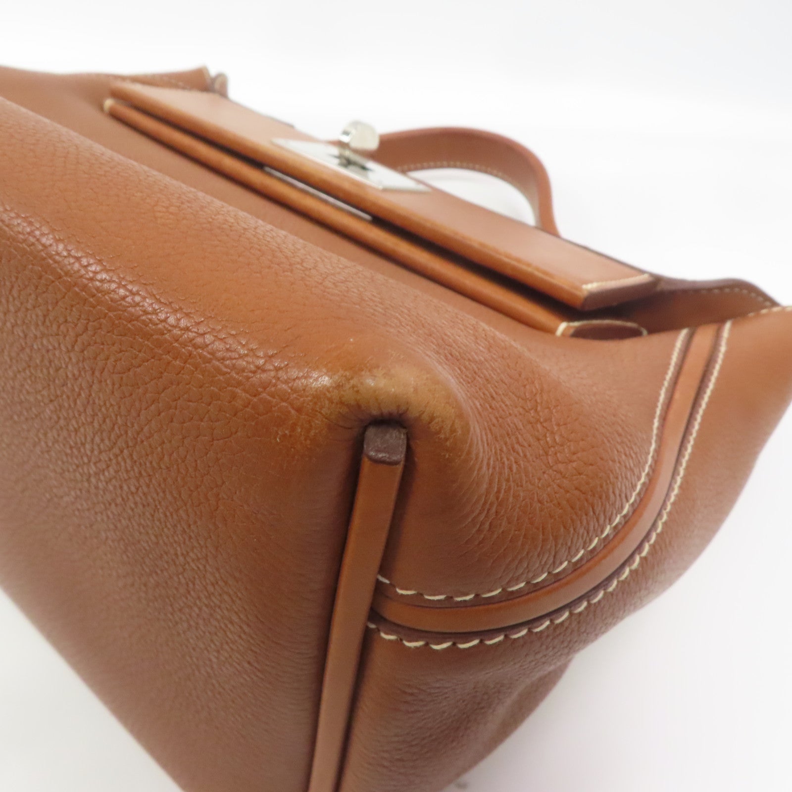 HERMES Barenia皮革24/24銀扣手挽肩背兩用袋啡色