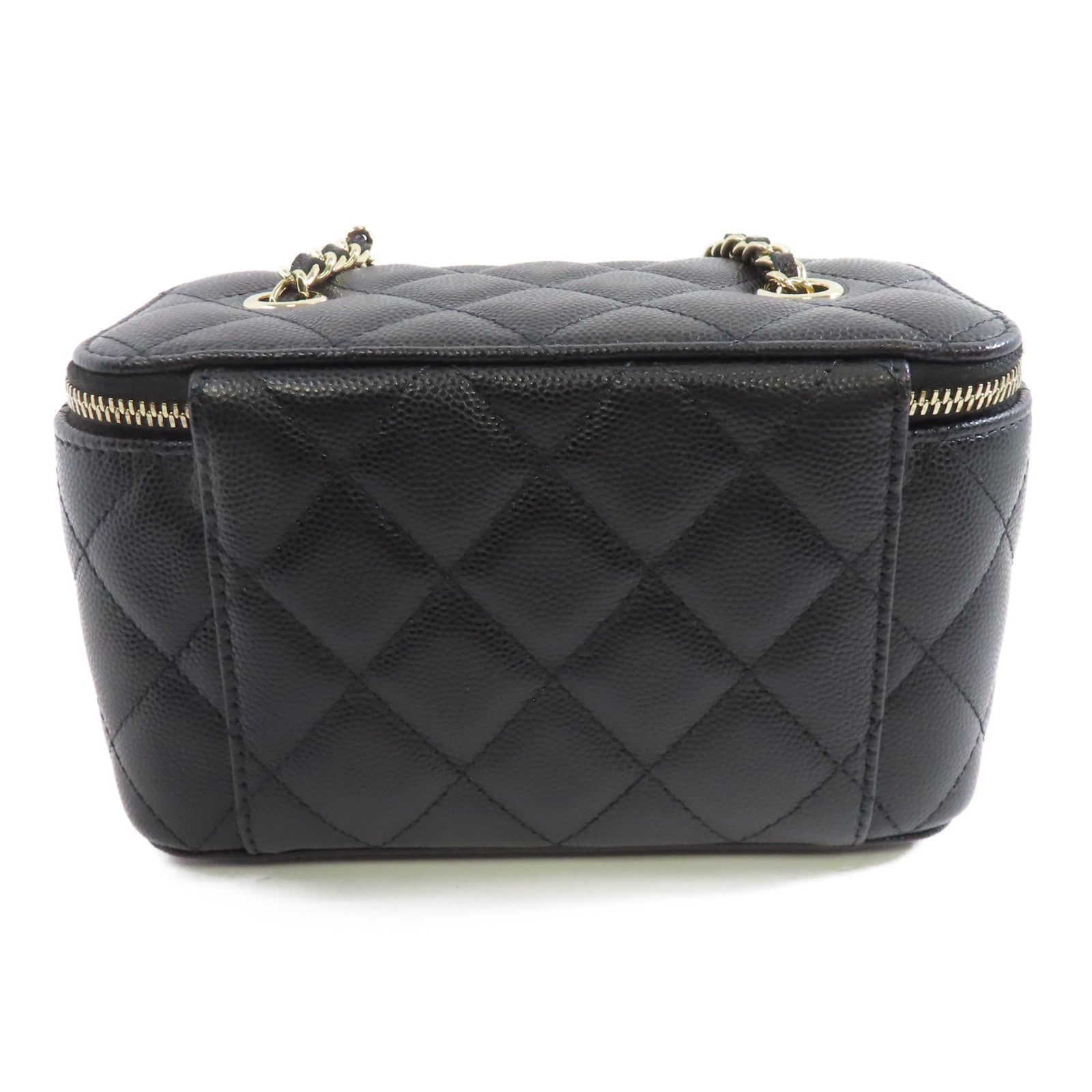 CHANEL 菱格牛皮皮革Vanity Case金扣鏈帶肩背袋黑色