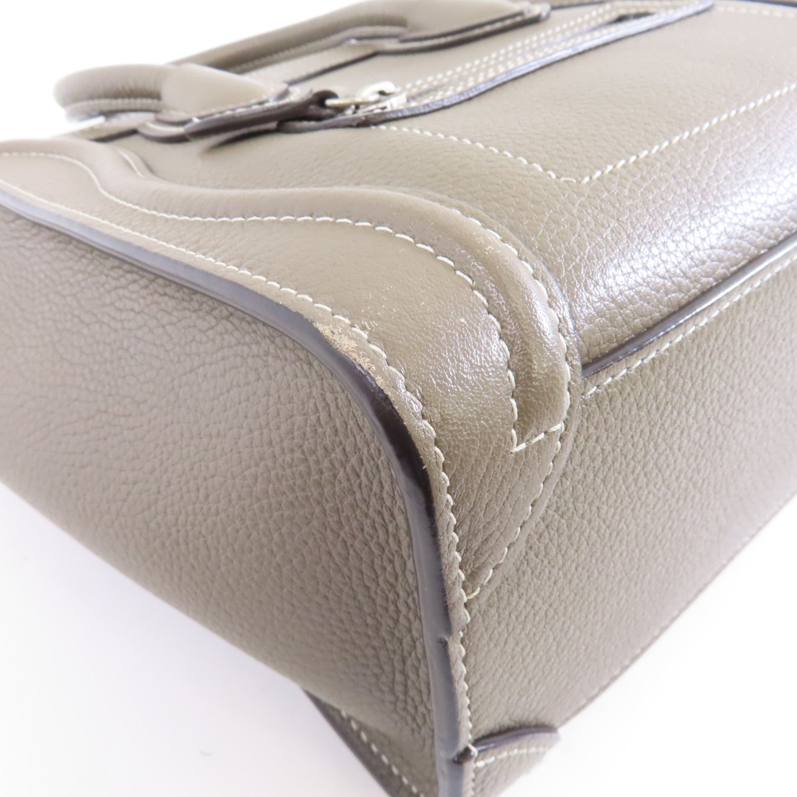CELINE 牛皮皮革Nano Luggage金扣手挽肩背兩用袋灰色