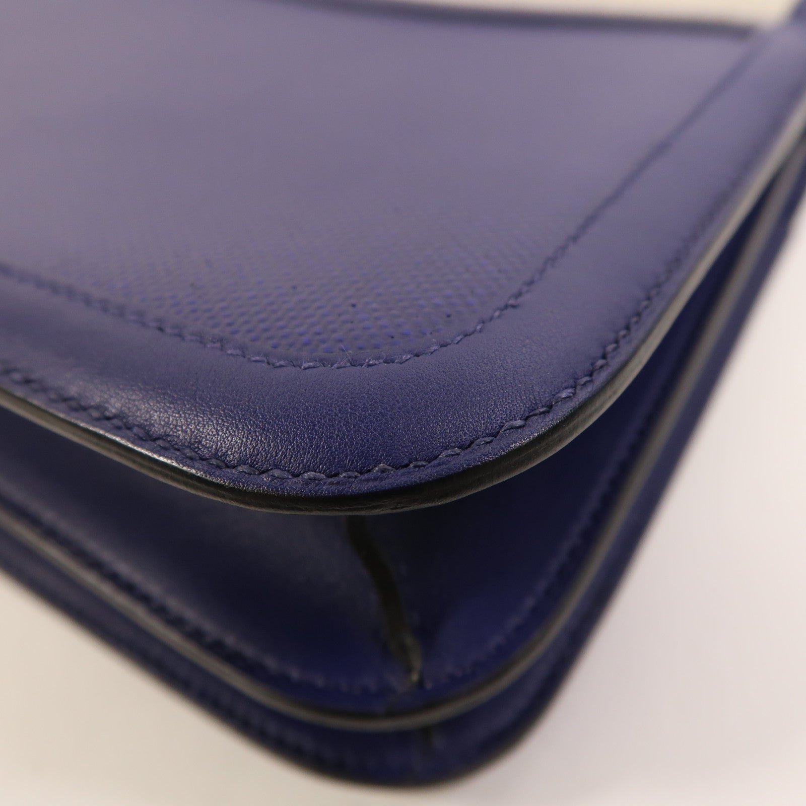 HERMES Toile帆布/Swift皮革Constance 24銀扣肩背袋Bleu Encre