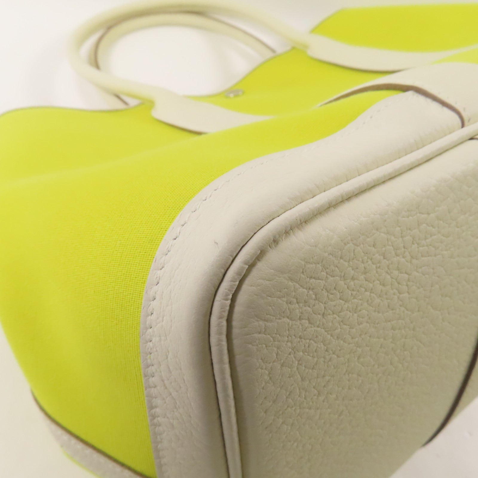 HERMES 帆布Garden Party PM手挽袋Lime/Blanc